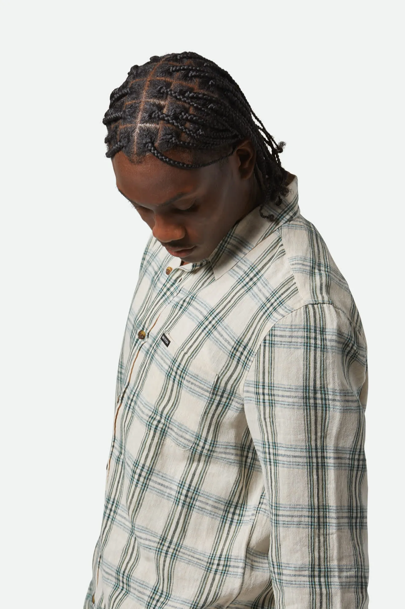 Charter Linen Blend L/S Shirt - Off White/Ivy Green Plaid