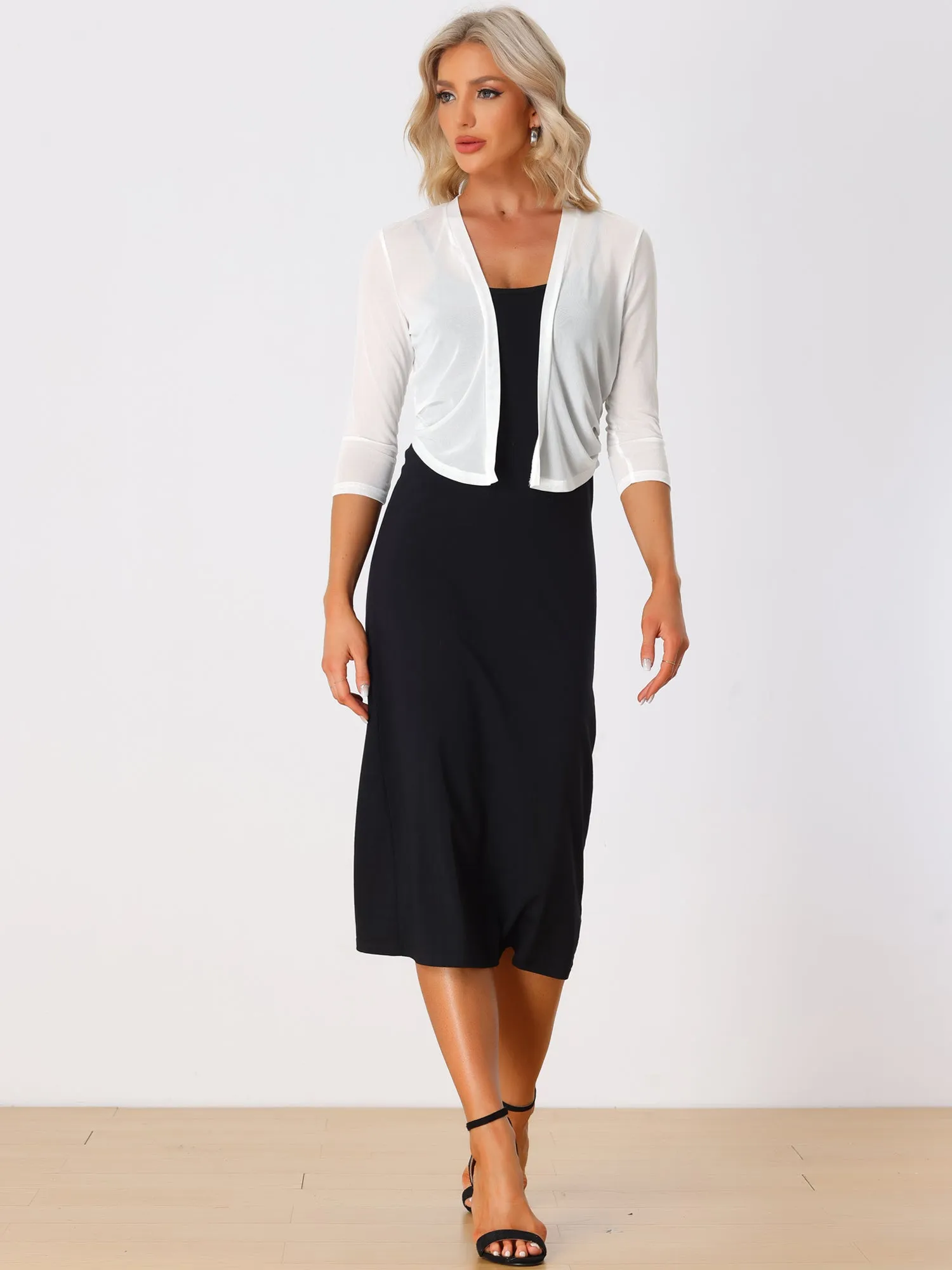Chiffon 3/4 Sleeve Open Front Bolero Mesh Sheer Shrug