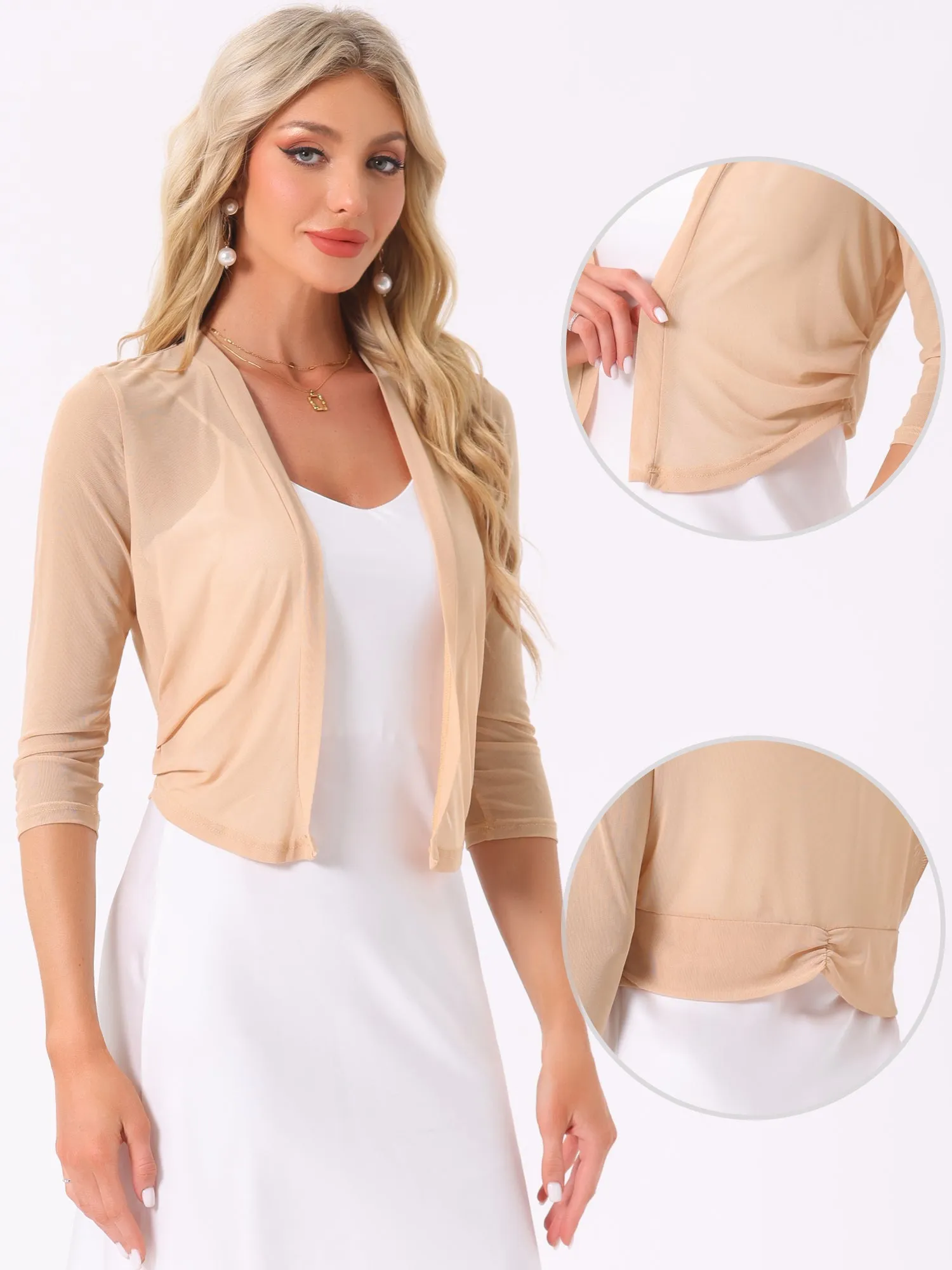 Chiffon 3/4 Sleeve Open Front Bolero Mesh Sheer Shrug