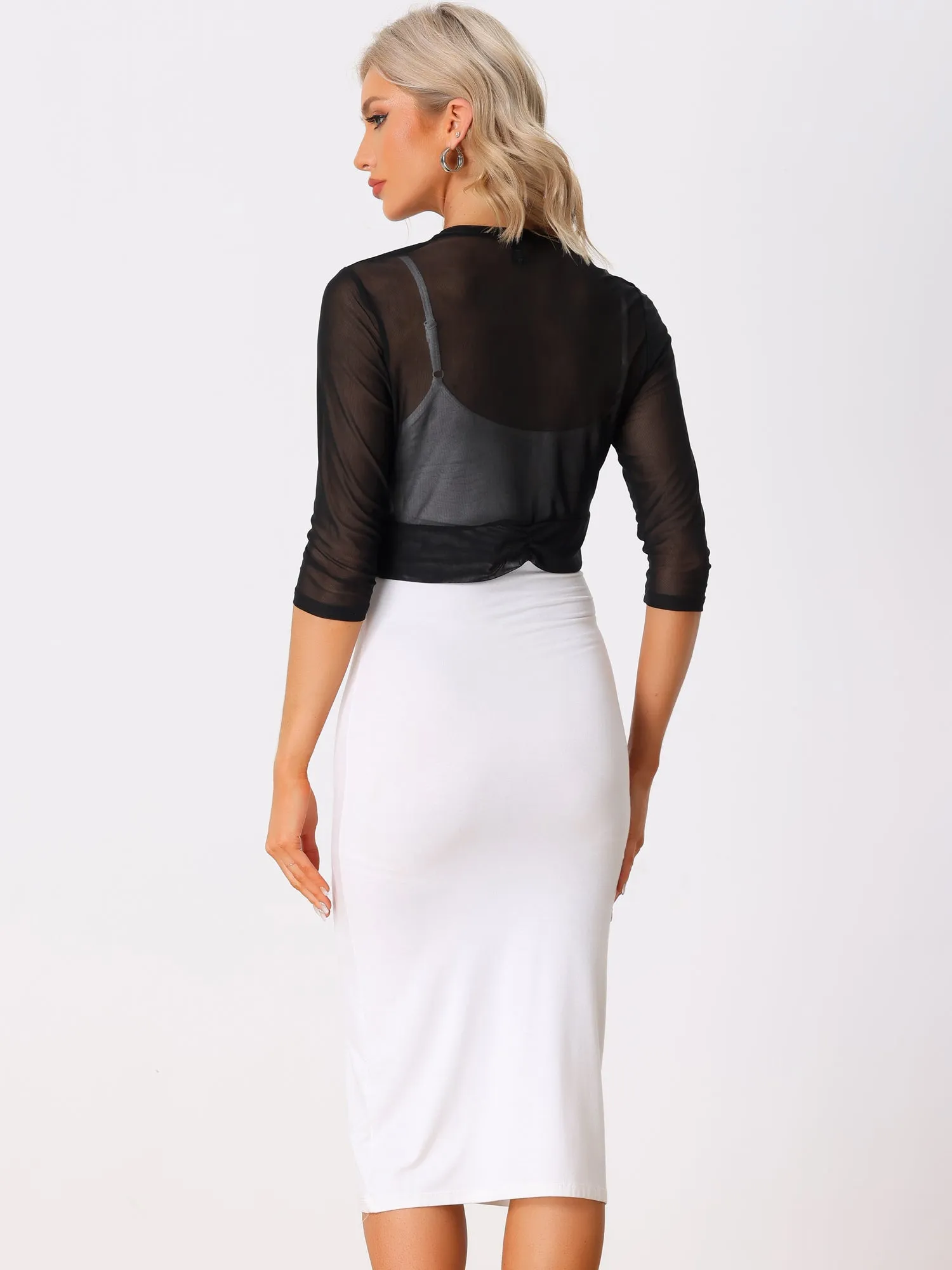 Chiffon 3/4 Sleeve Open Front Bolero Mesh Sheer Shrug