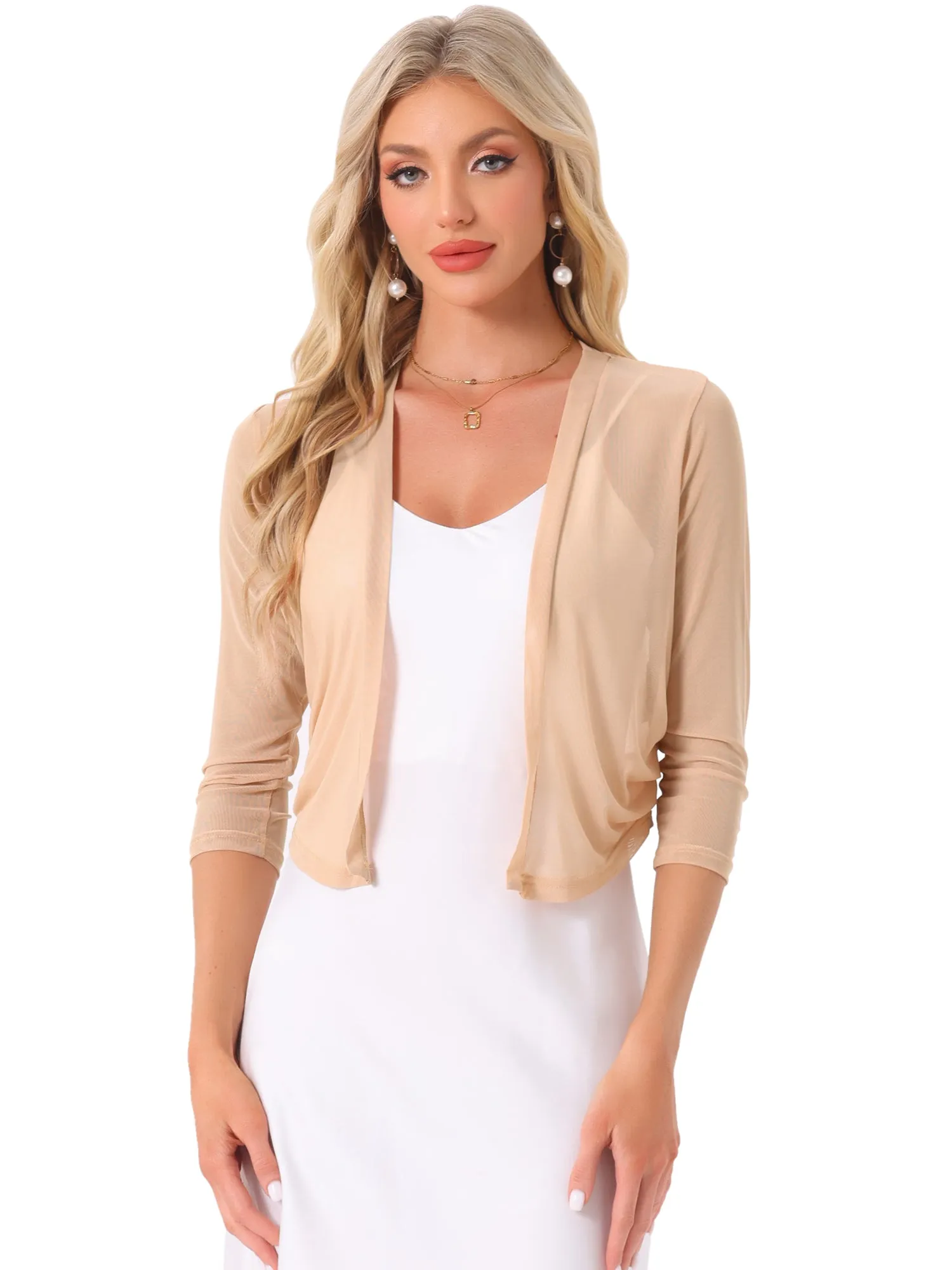 Chiffon 3/4 Sleeve Open Front Bolero Mesh Sheer Shrug