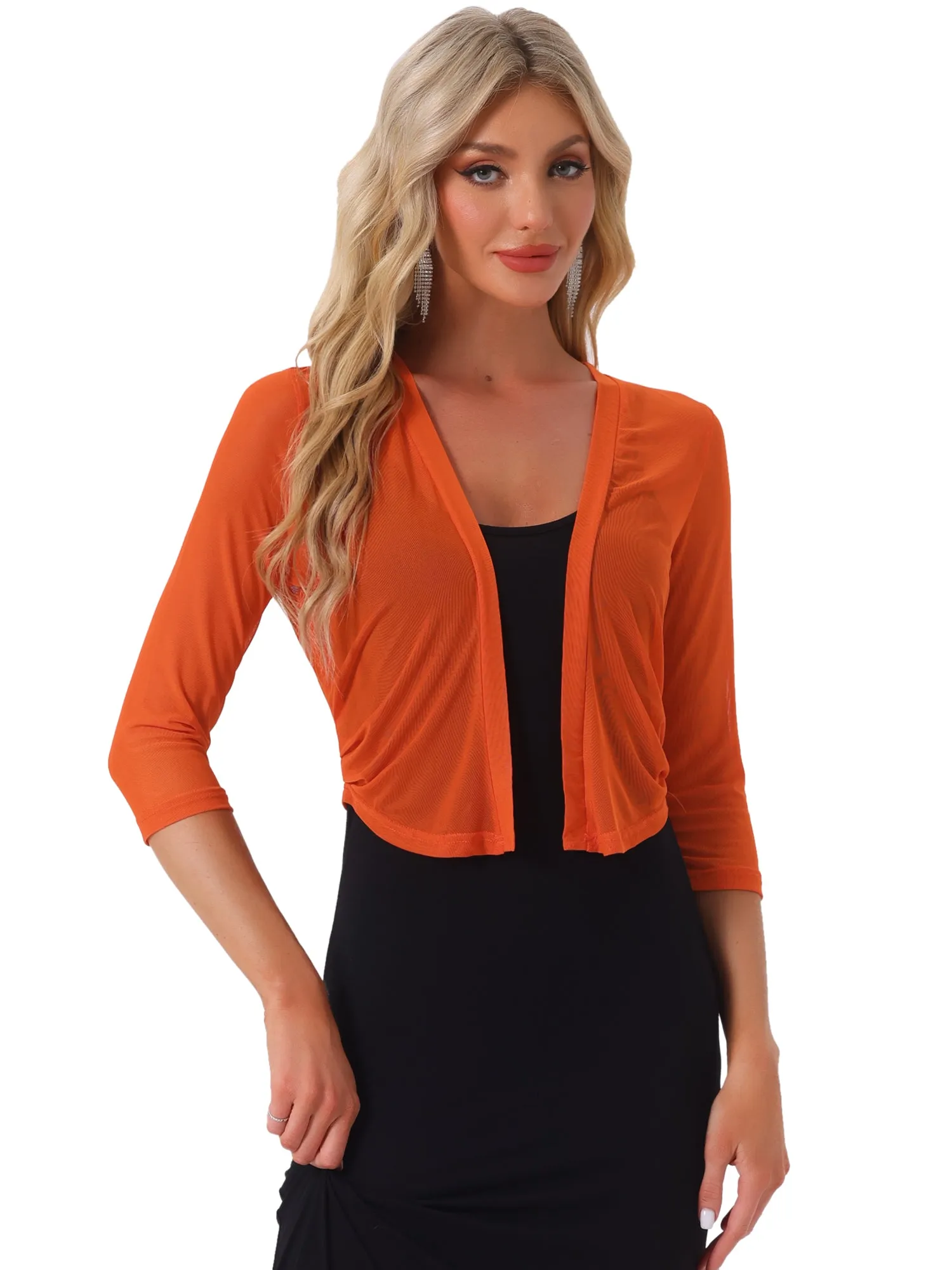 Chiffon 3/4 Sleeve Open Front Bolero Mesh Sheer Shrug