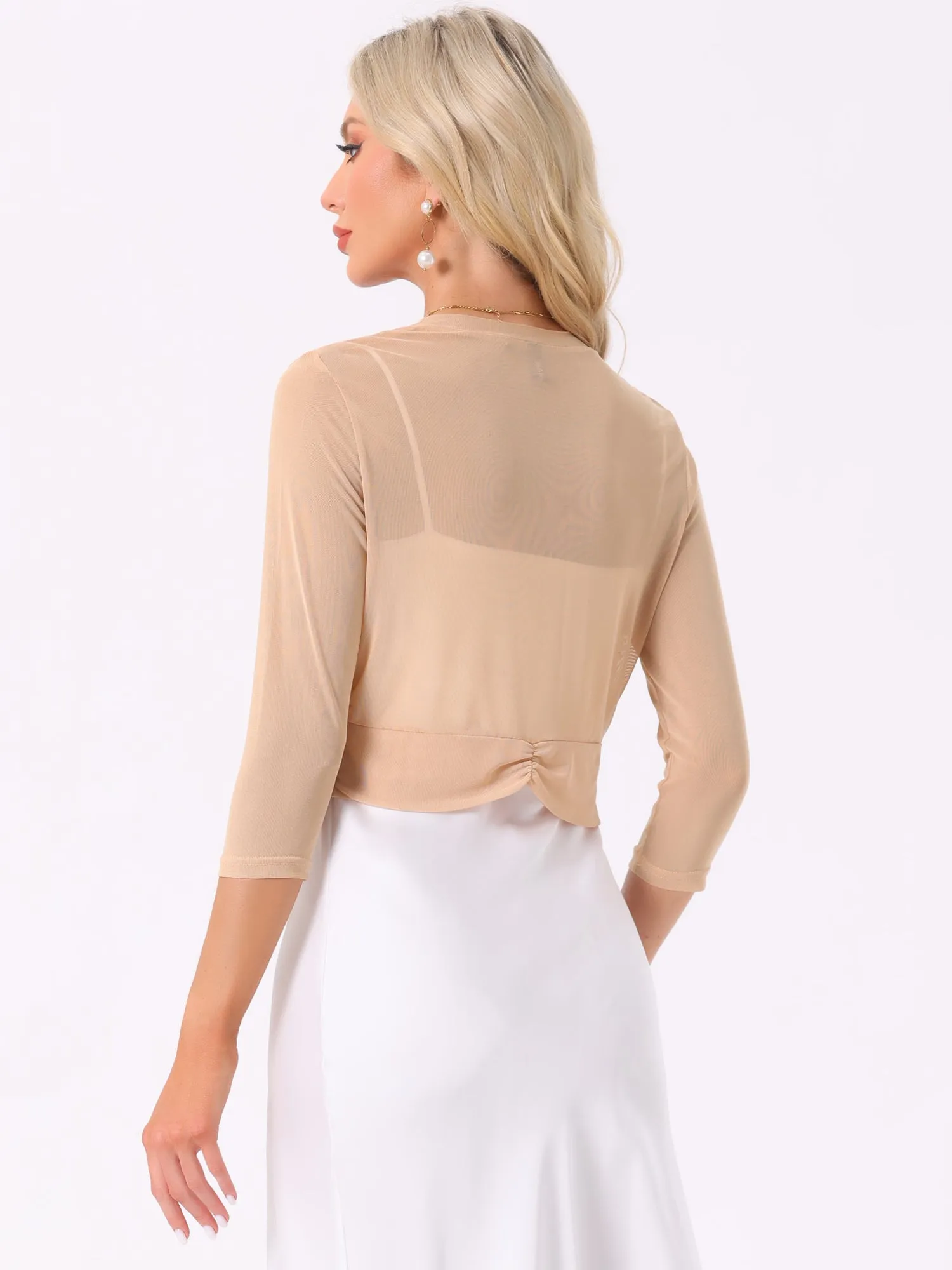Chiffon 3/4 Sleeve Open Front Bolero Mesh Sheer Shrug
