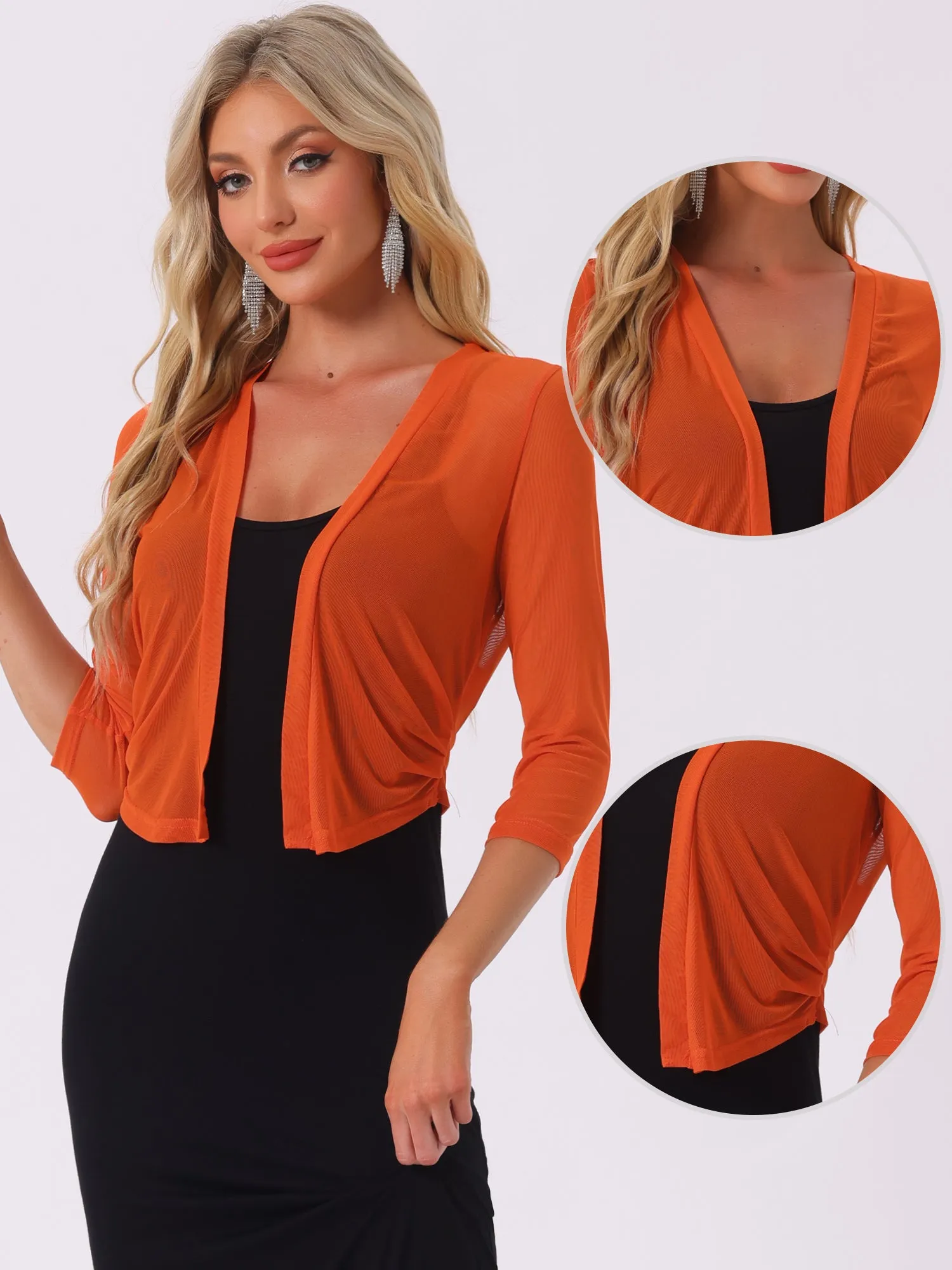 Chiffon 3/4 Sleeve Open Front Bolero Mesh Sheer Shrug