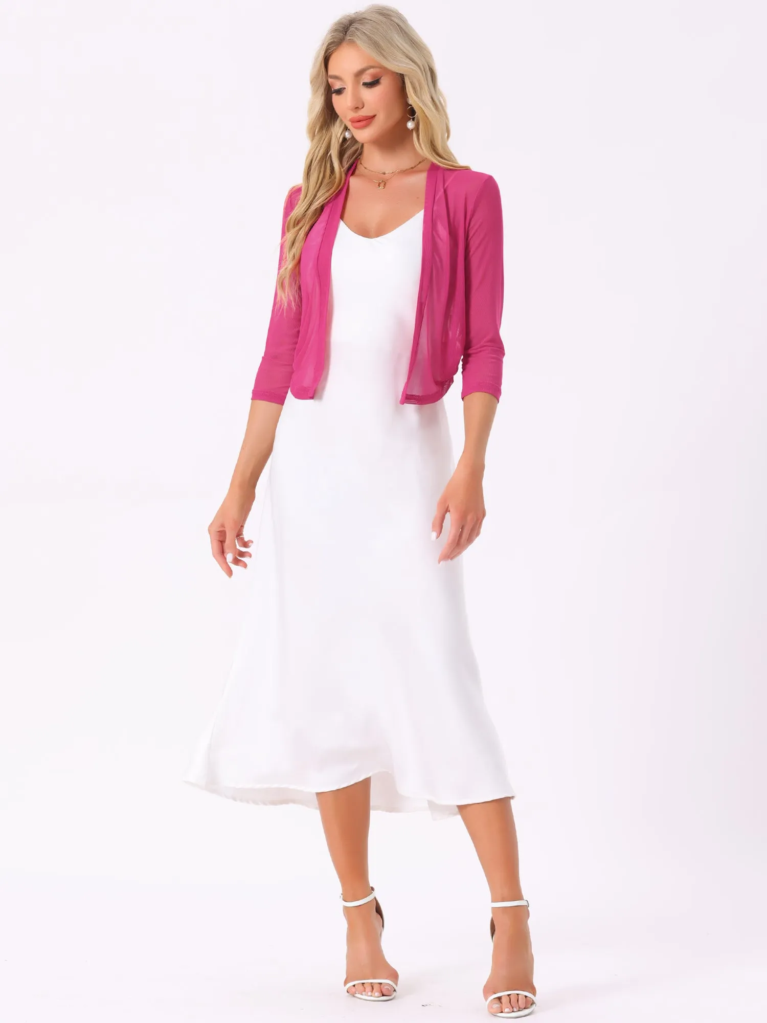 Chiffon 3/4 Sleeve Open Front Bolero Mesh Sheer Shrug