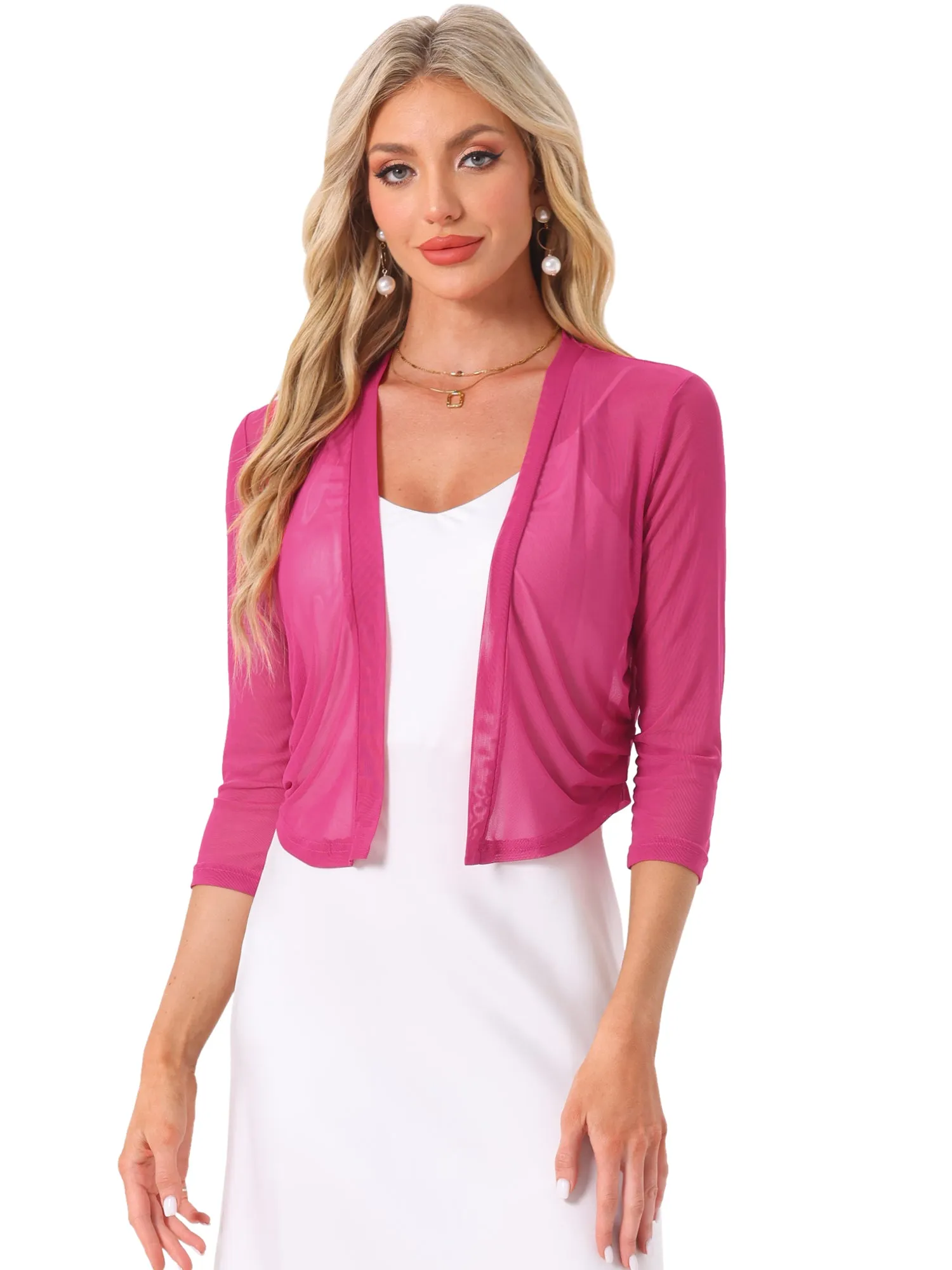 Chiffon 3/4 Sleeve Open Front Bolero Mesh Sheer Shrug