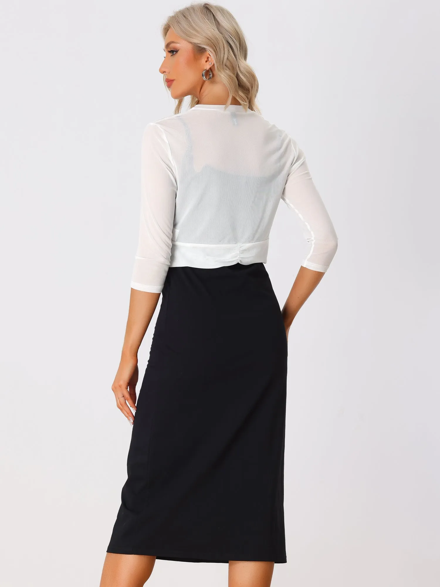 Chiffon 3/4 Sleeve Open Front Bolero Mesh Sheer Shrug