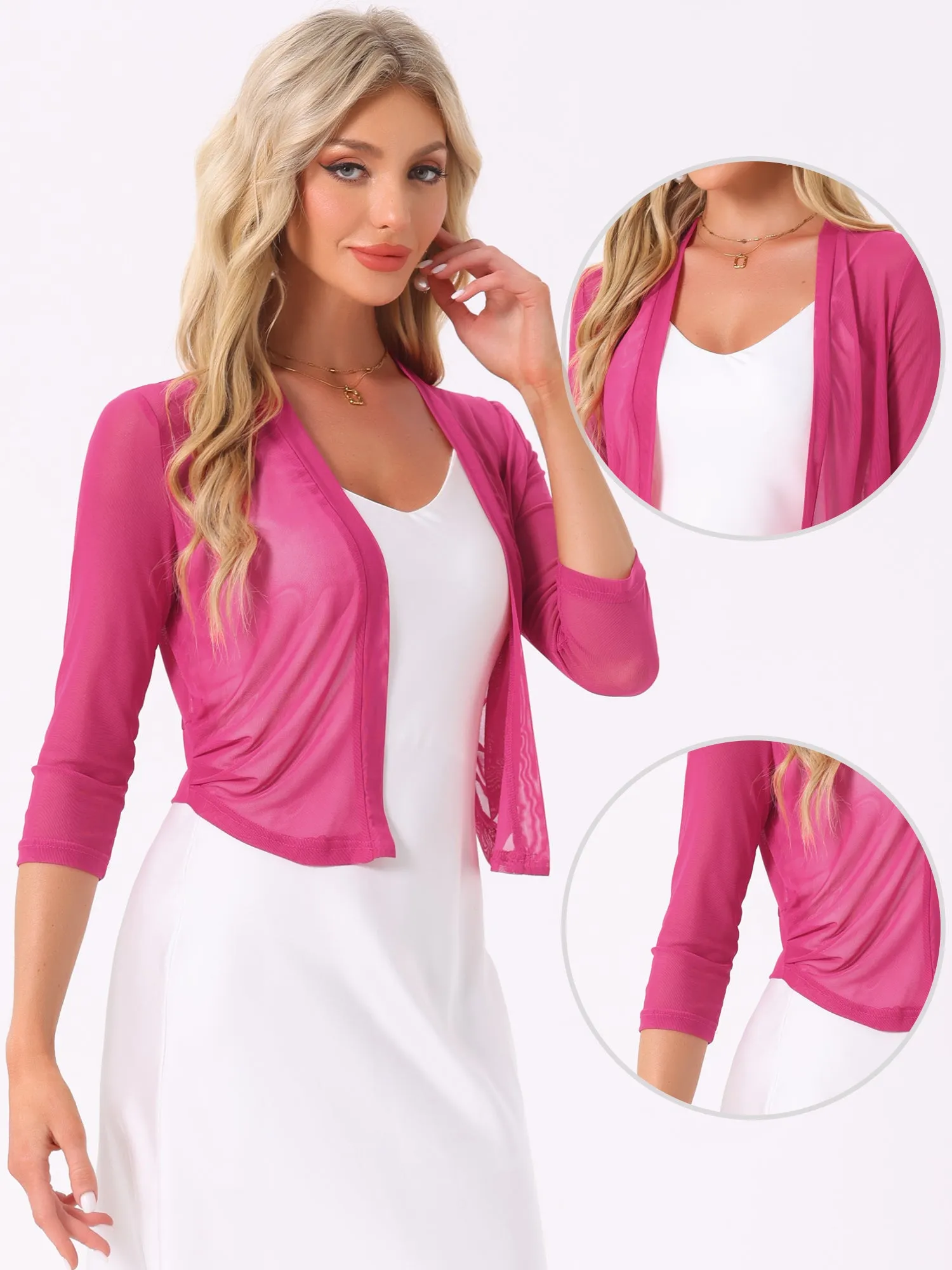 Chiffon 3/4 Sleeve Open Front Bolero Mesh Sheer Shrug
