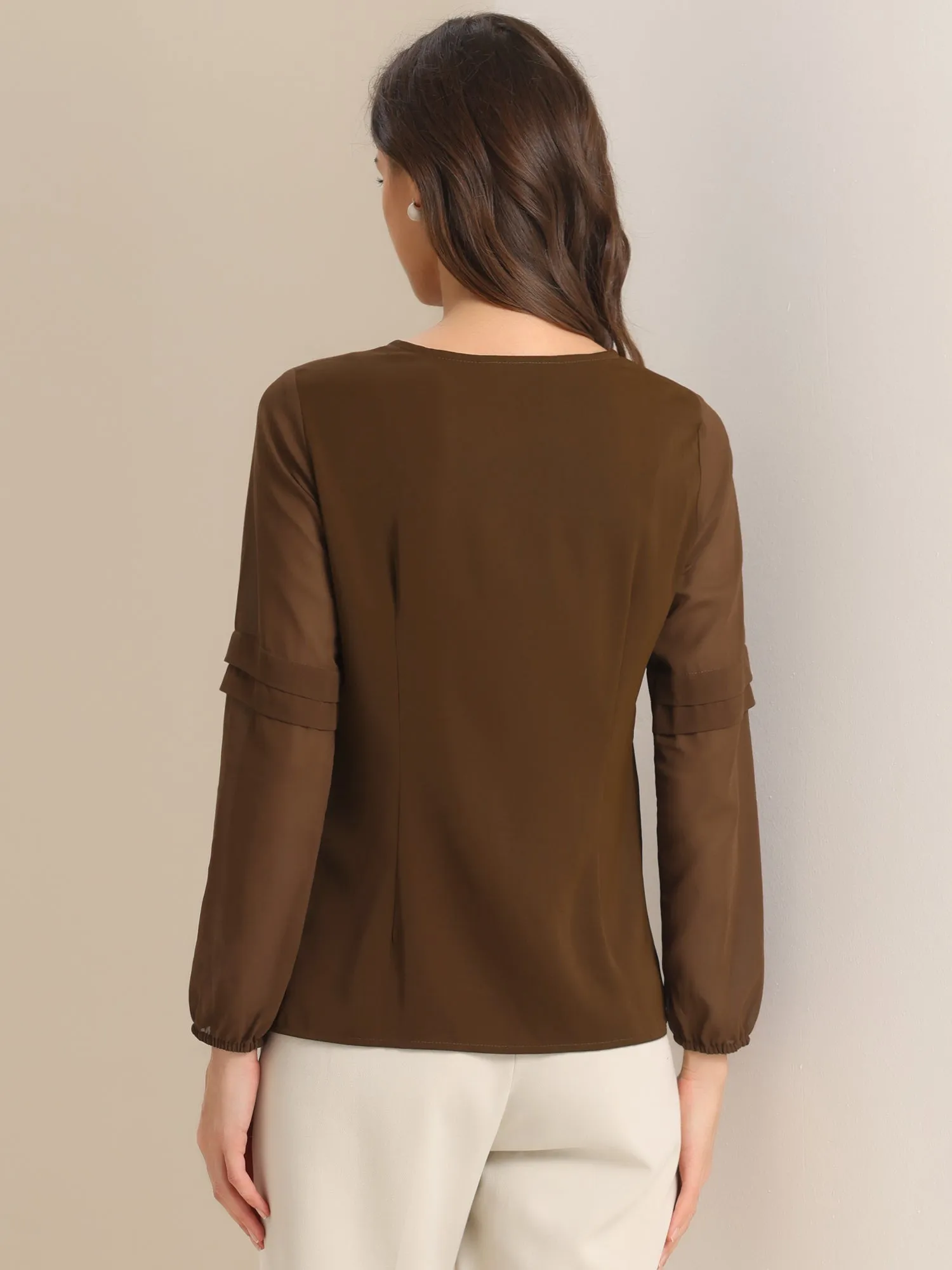 Chiffon Shirt Semi Sheer Keyhole Neck Elegant Blouse