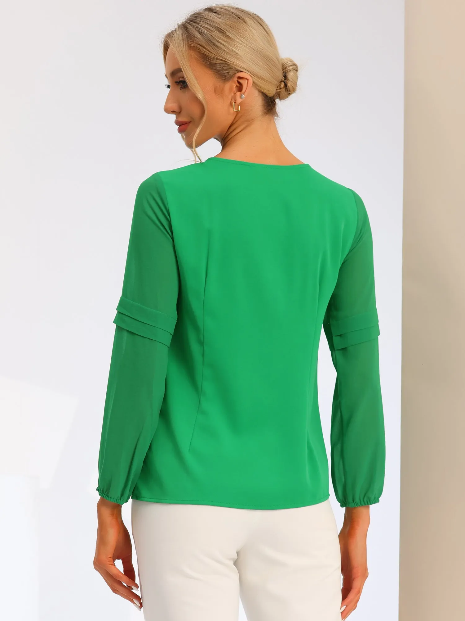Chiffon Shirt Semi Sheer Keyhole Neck Elegant Blouse
