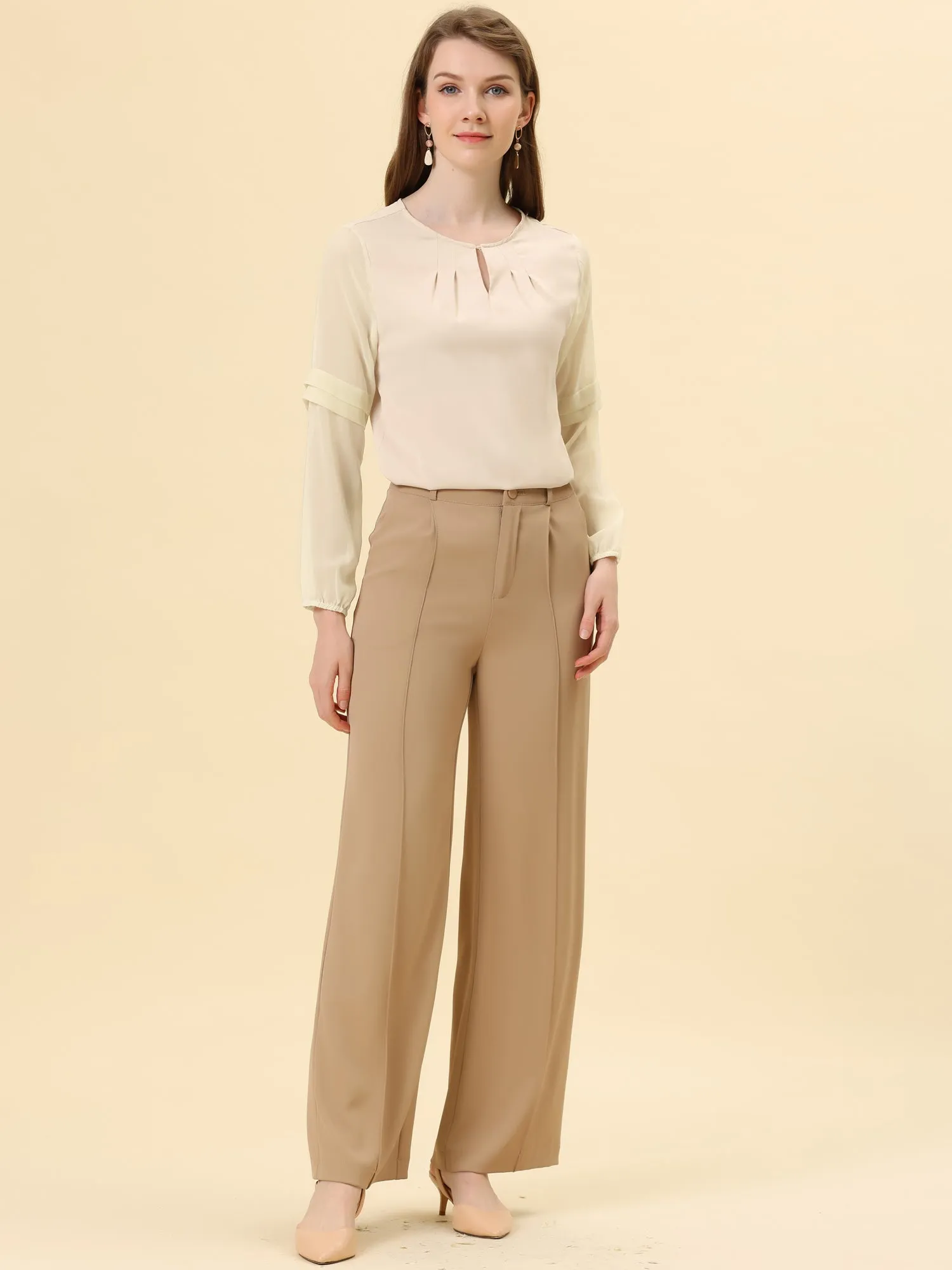 Chiffon Shirt Semi Sheer Keyhole Neck Elegant Blouse