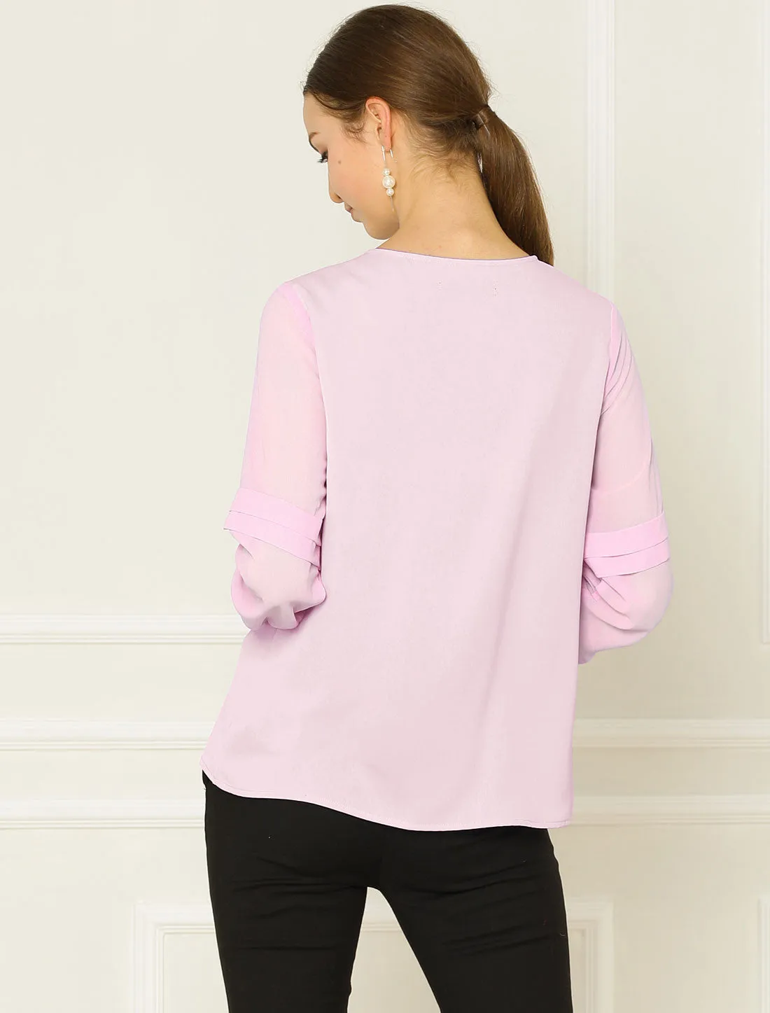 Chiffon Shirt Semi Sheer Keyhole Neck Elegant Blouse