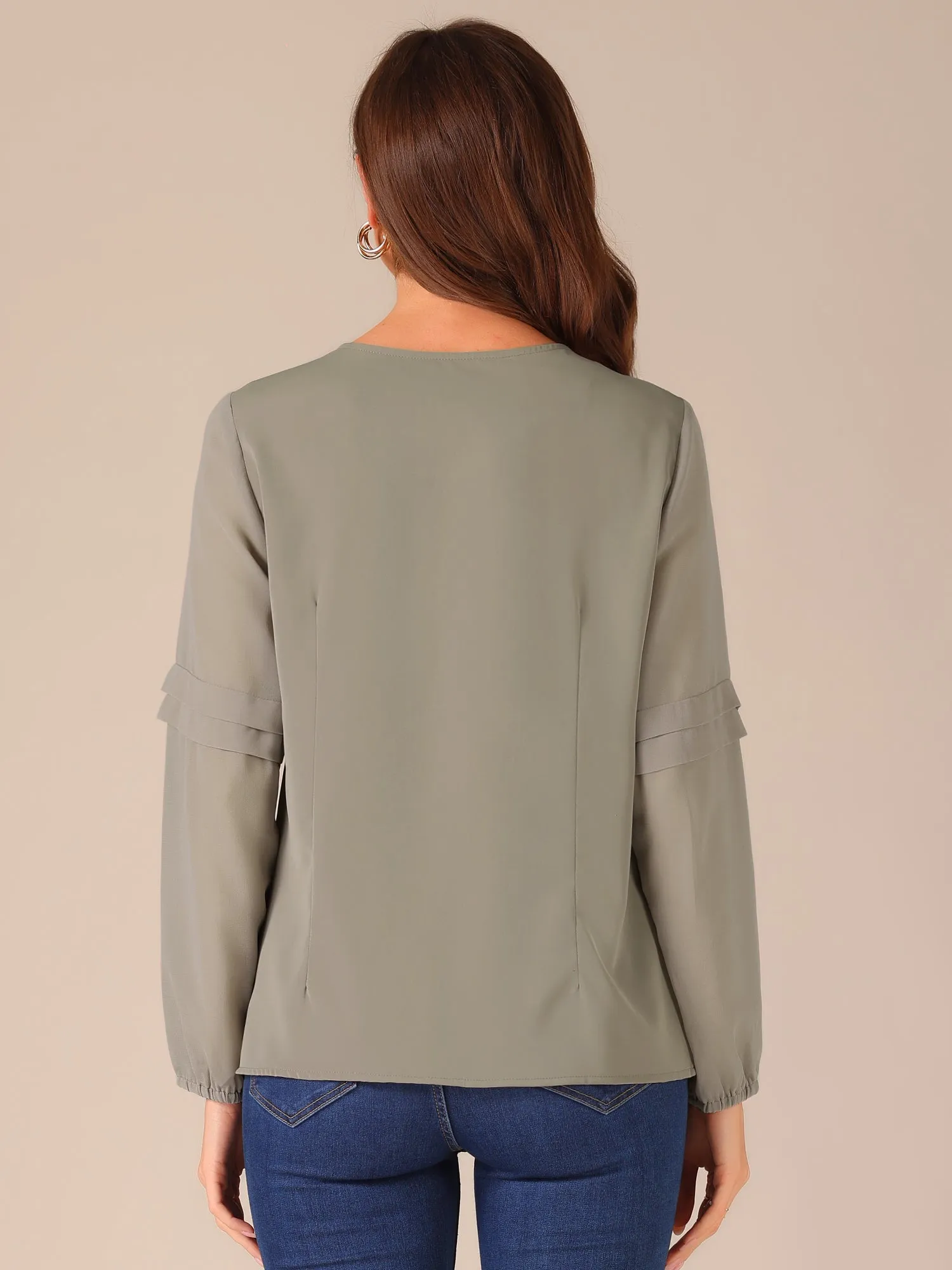 Chiffon Shirt Semi Sheer Keyhole Neck Elegant Blouse