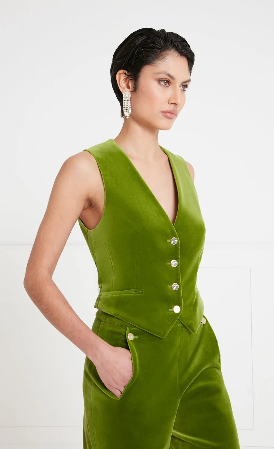 Clove Velvet Waistcoat - Chartreuse