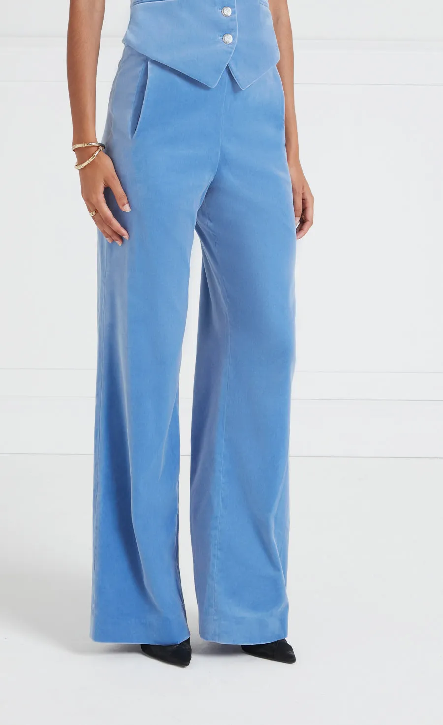 Clove Velvet Waisted Trousers - Cornflower