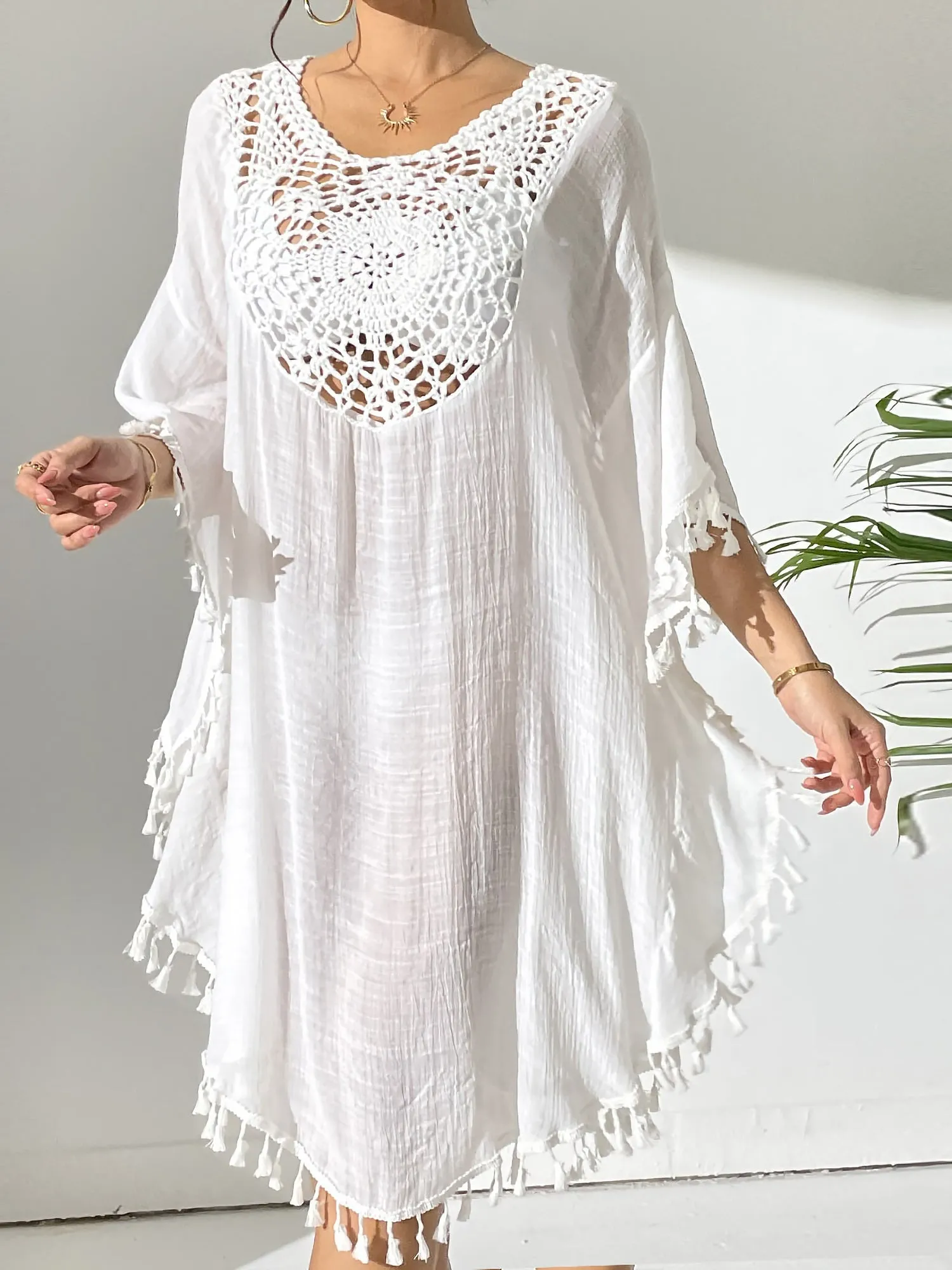 Crochet Sheer Tassel Swimsuit Bikini Beach Cover Up