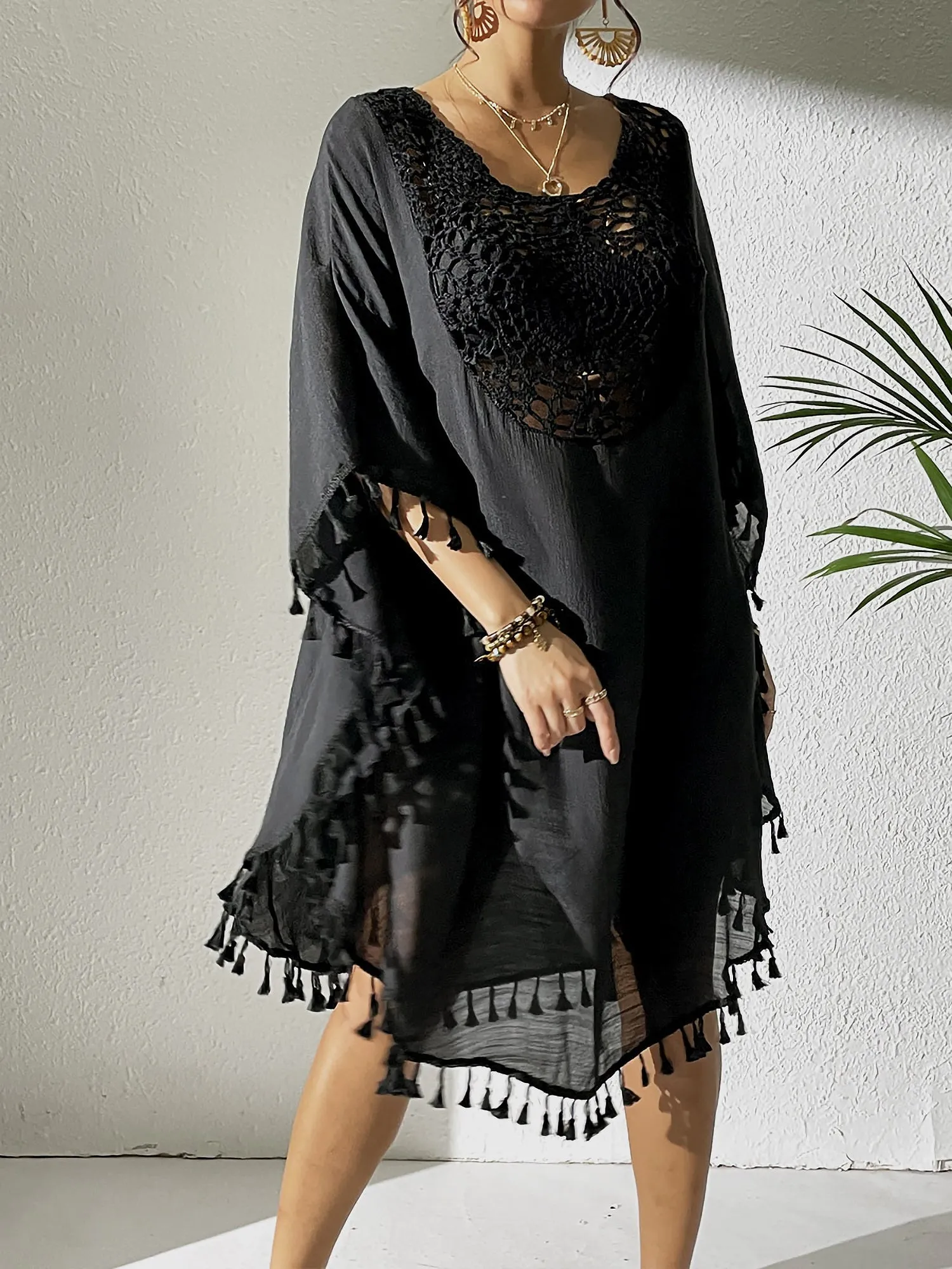 Crochet Sheer Tassel Swimsuit Bikini Beach Cover Up