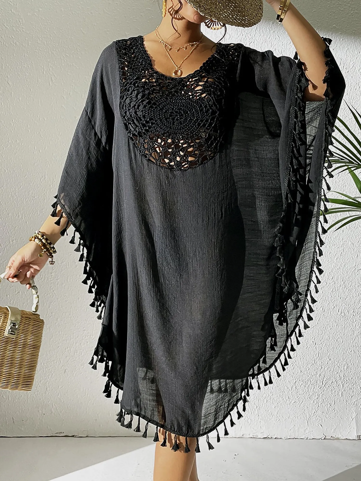 Crochet Sheer Tassel Swimsuit Bikini Beach Cover Up