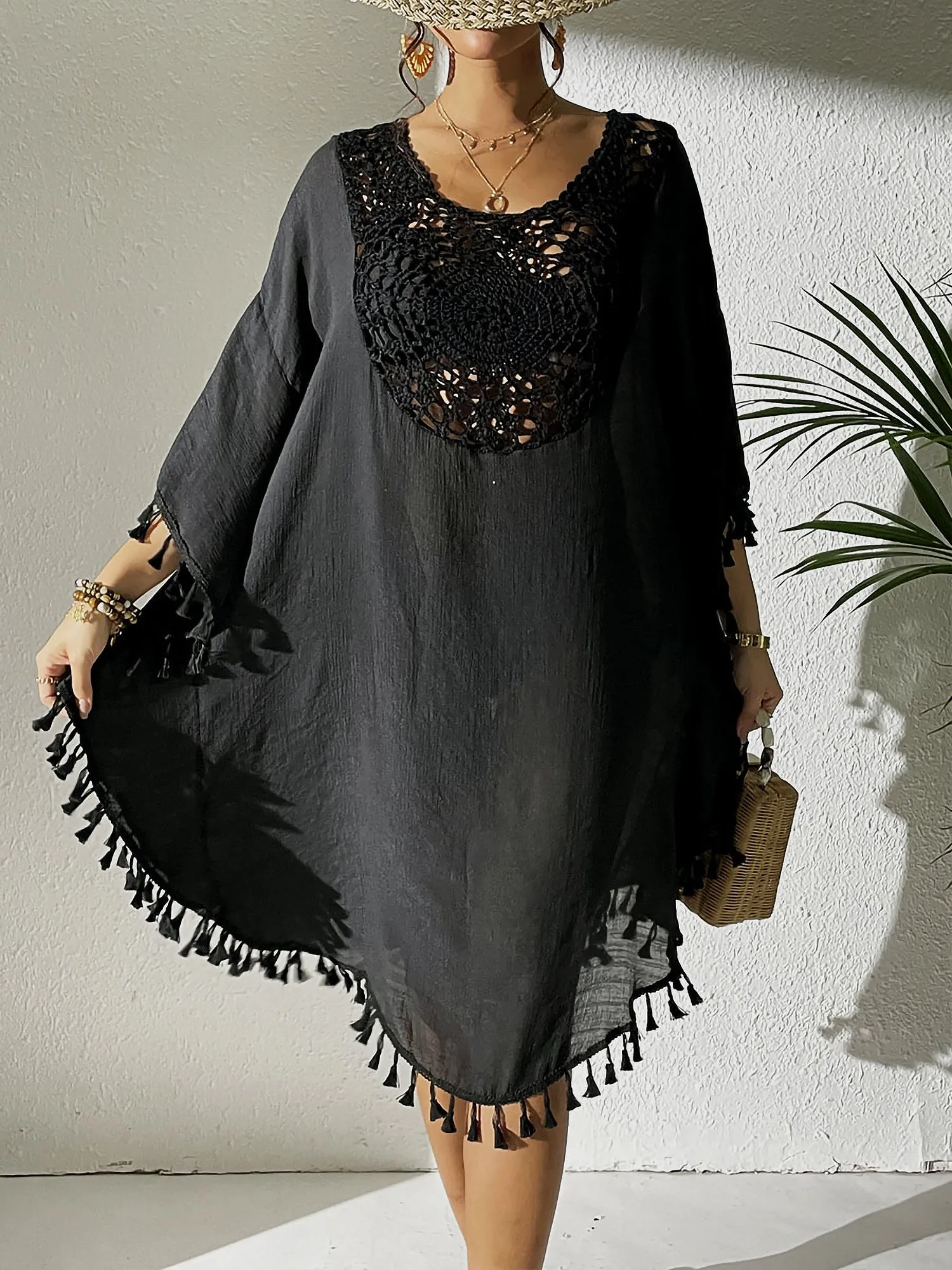 Crochet Sheer Tassel Swimsuit Bikini Beach Cover Up