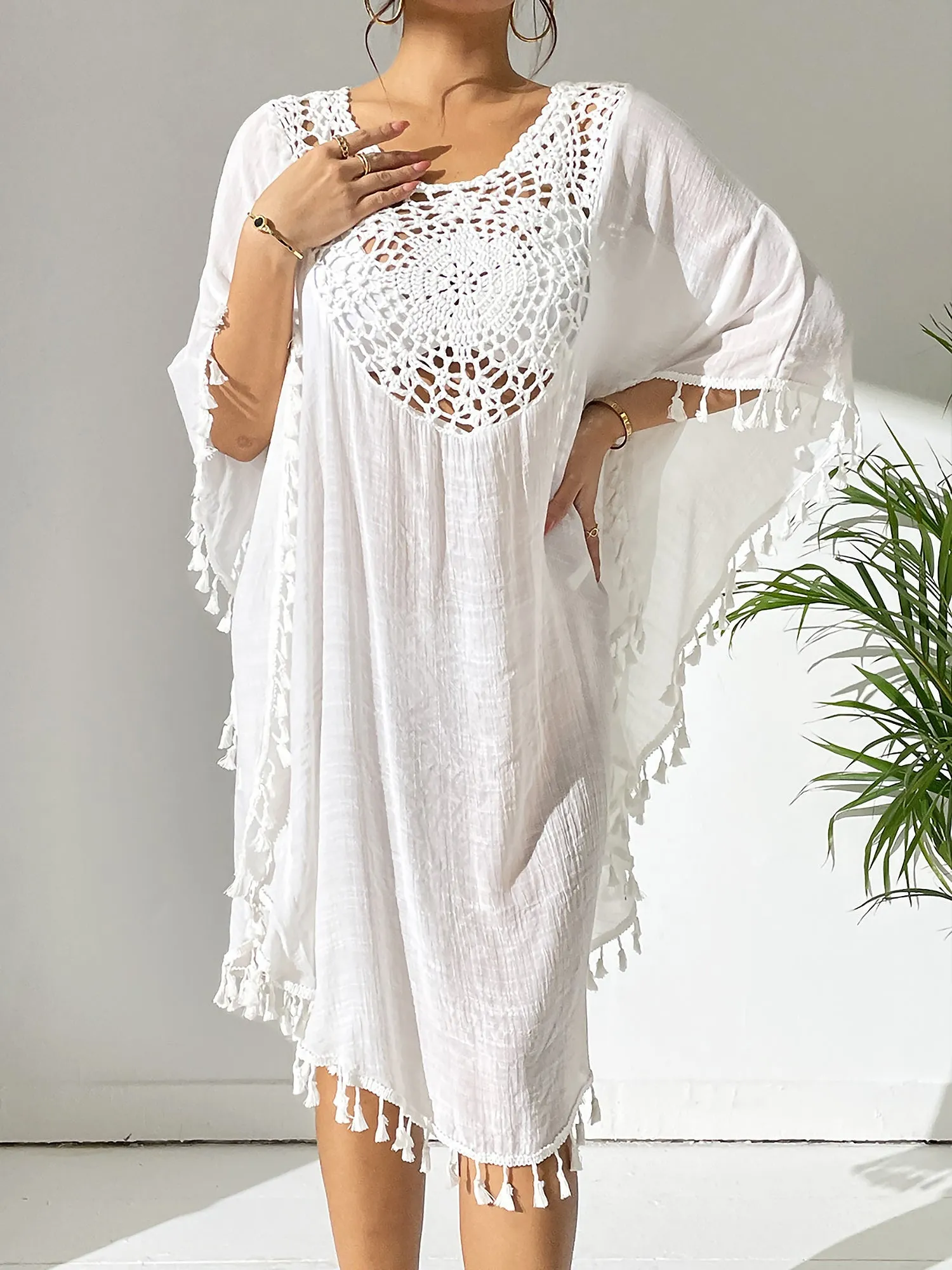 Crochet Sheer Tassel Swimsuit Bikini Beach Cover Up