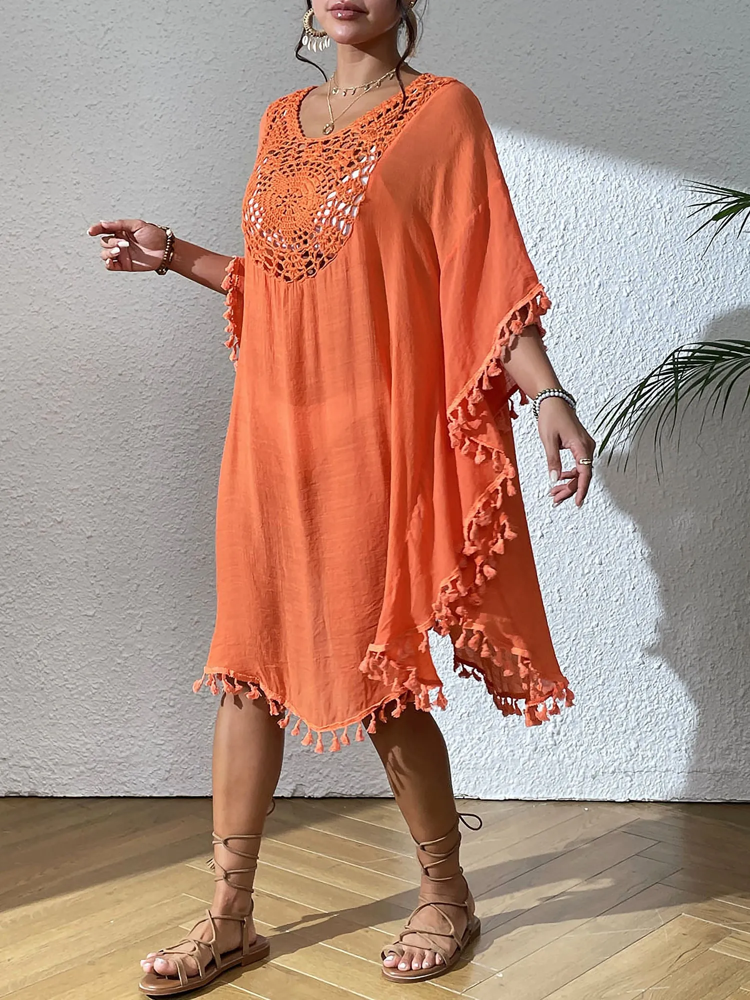 Crochet Sheer Tassel Swimsuit Bikini Beach Cover Up
