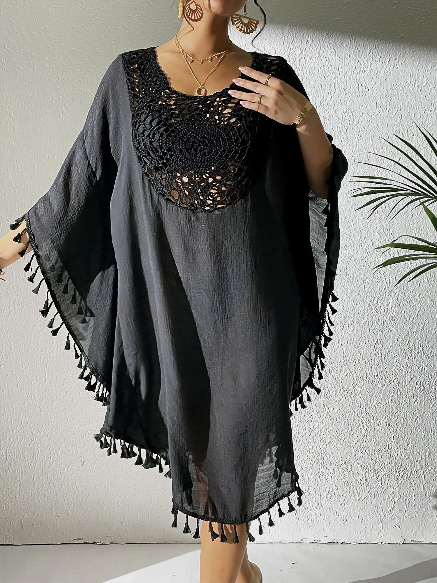 Crochet Sheer Tassel Swimsuit Bikini Beach Cover Up