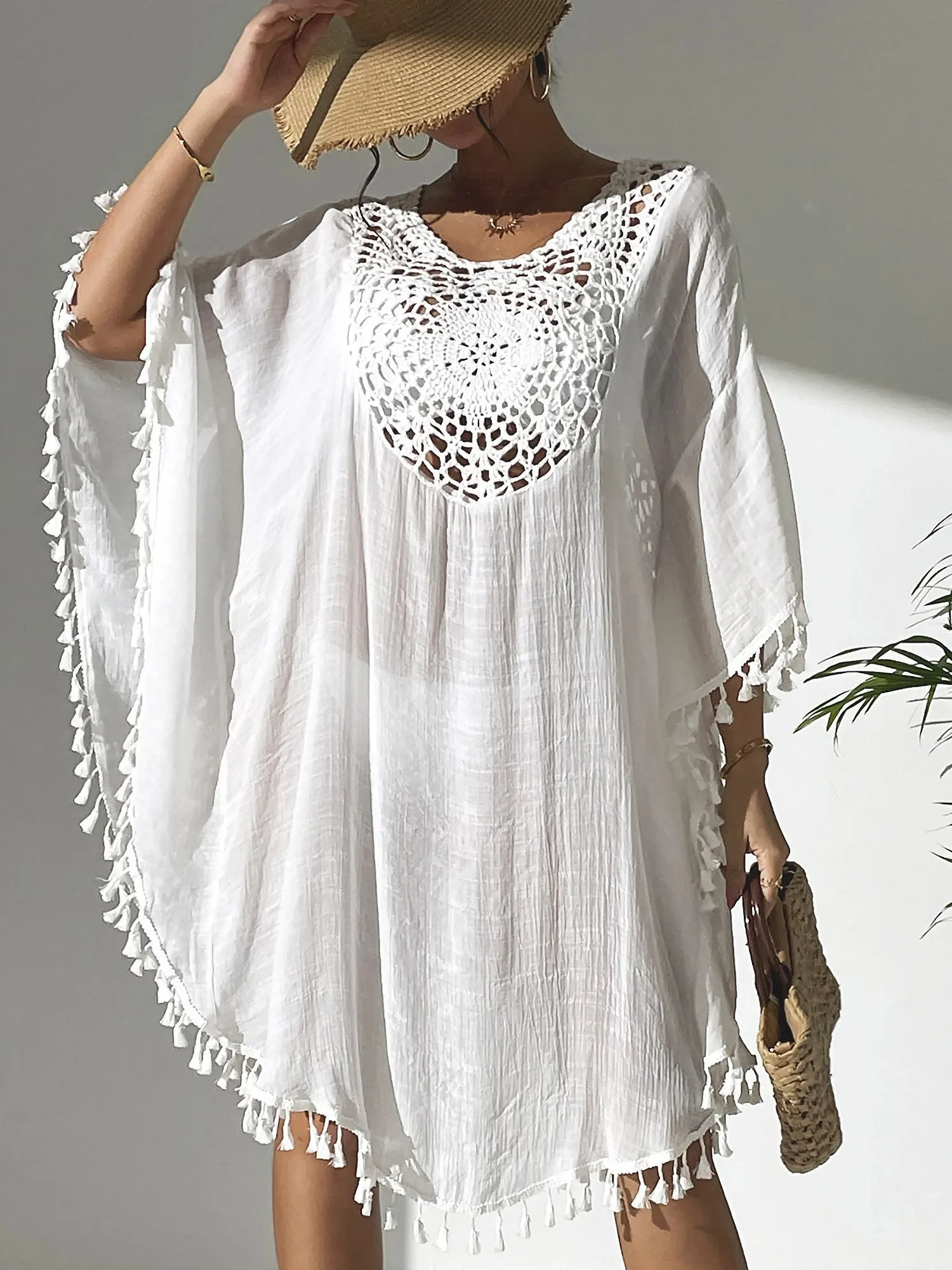 Crochet Sheer Tassel Swimsuit Bikini Beach Cover Up