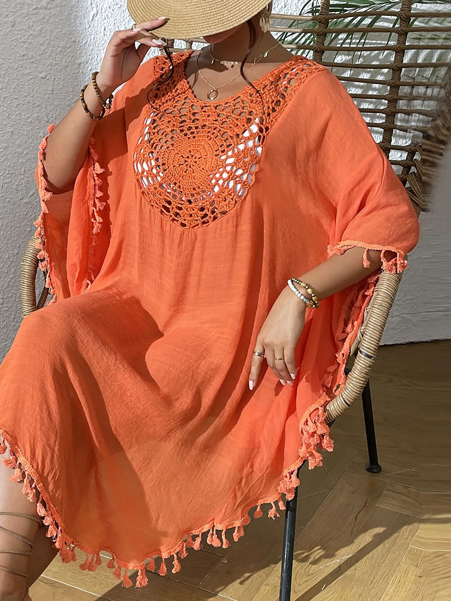 Crochet Sheer Tassel Swimsuit Bikini Beach Cover Up