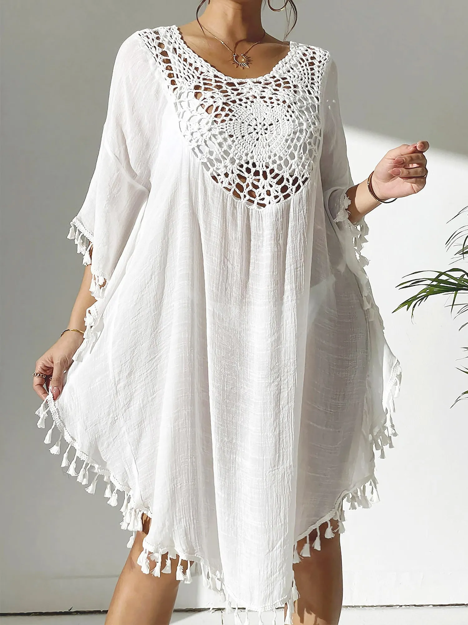 Crochet Sheer Tassel Swimsuit Bikini Beach Cover Up