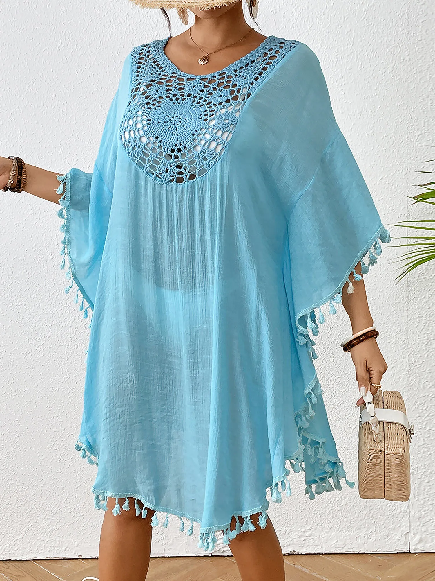 Crochet Sheer Tassel Swimsuit Bikini Beach Cover Up