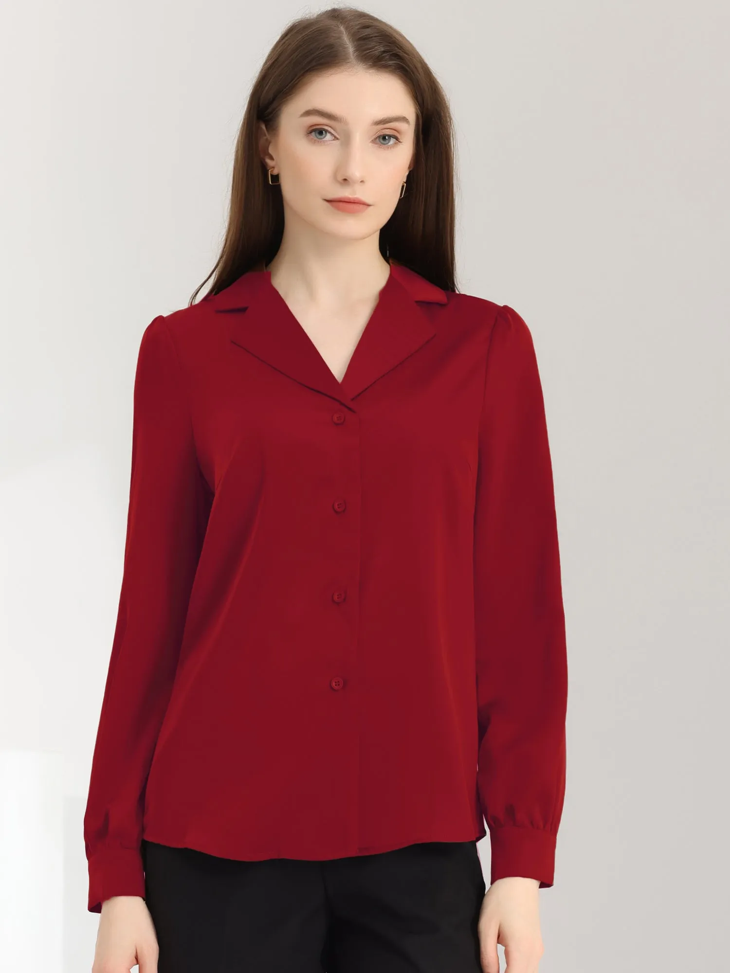 Elegant Collar Blouse Long Sleeve Work Office Satin Button Down Shirt