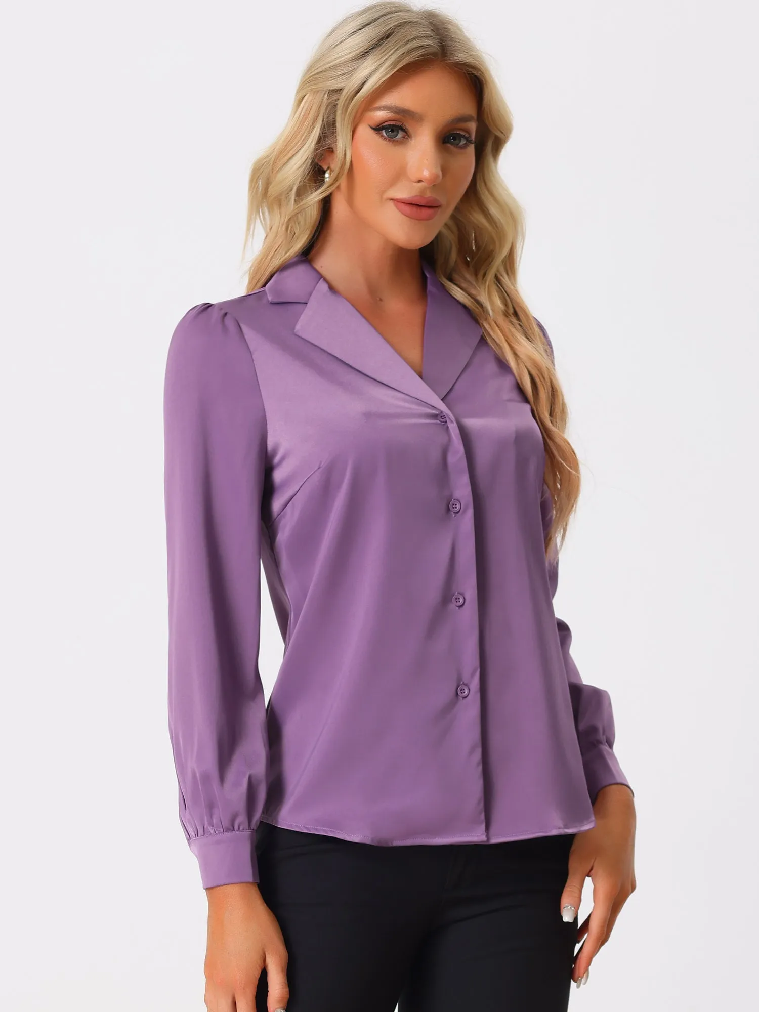 Elegant Collar Blouse Long Sleeve Work Office Satin Button Down Shirt