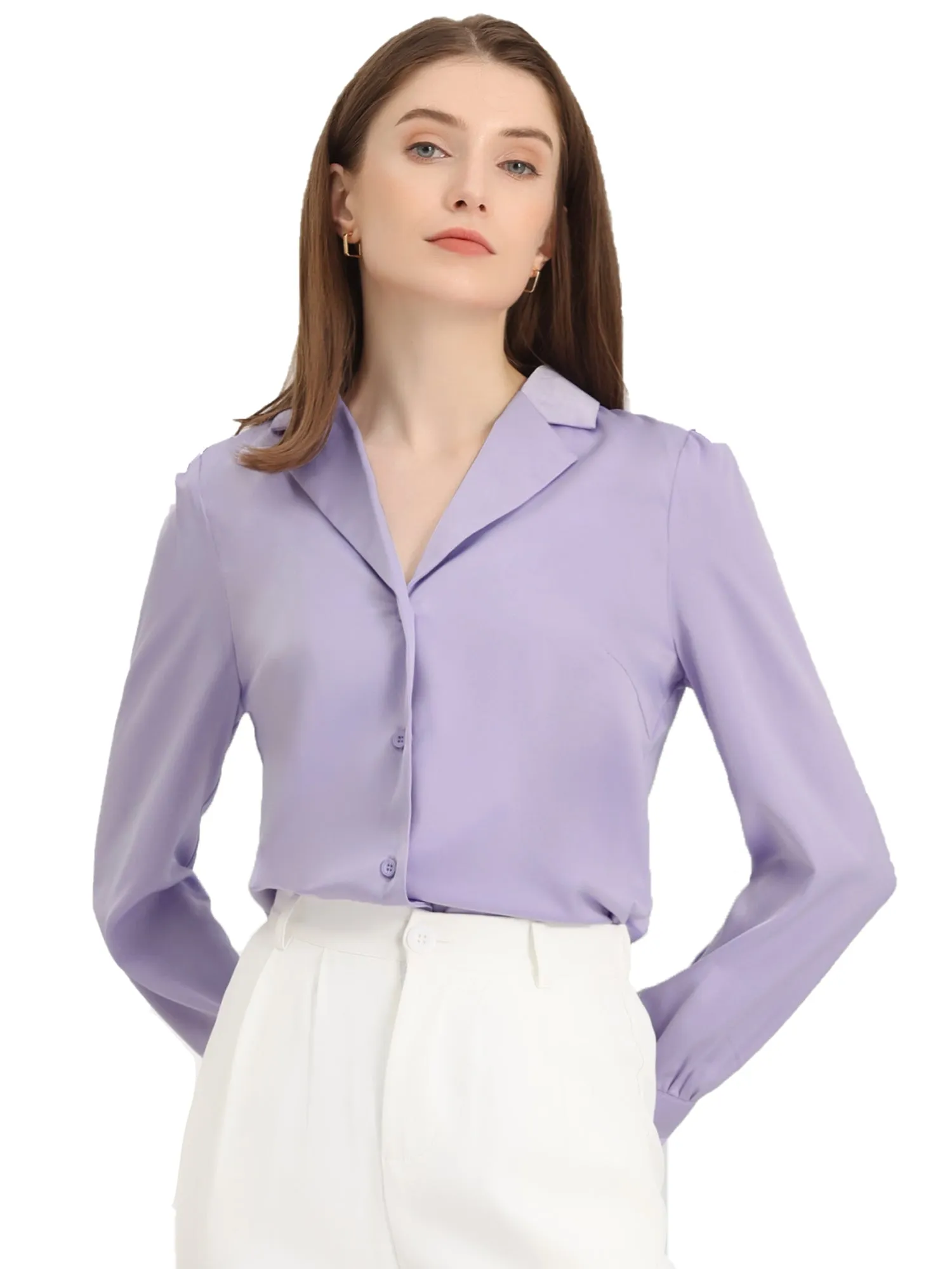 Elegant Collar Blouse Long Sleeve Work Office Satin Button Down Shirt