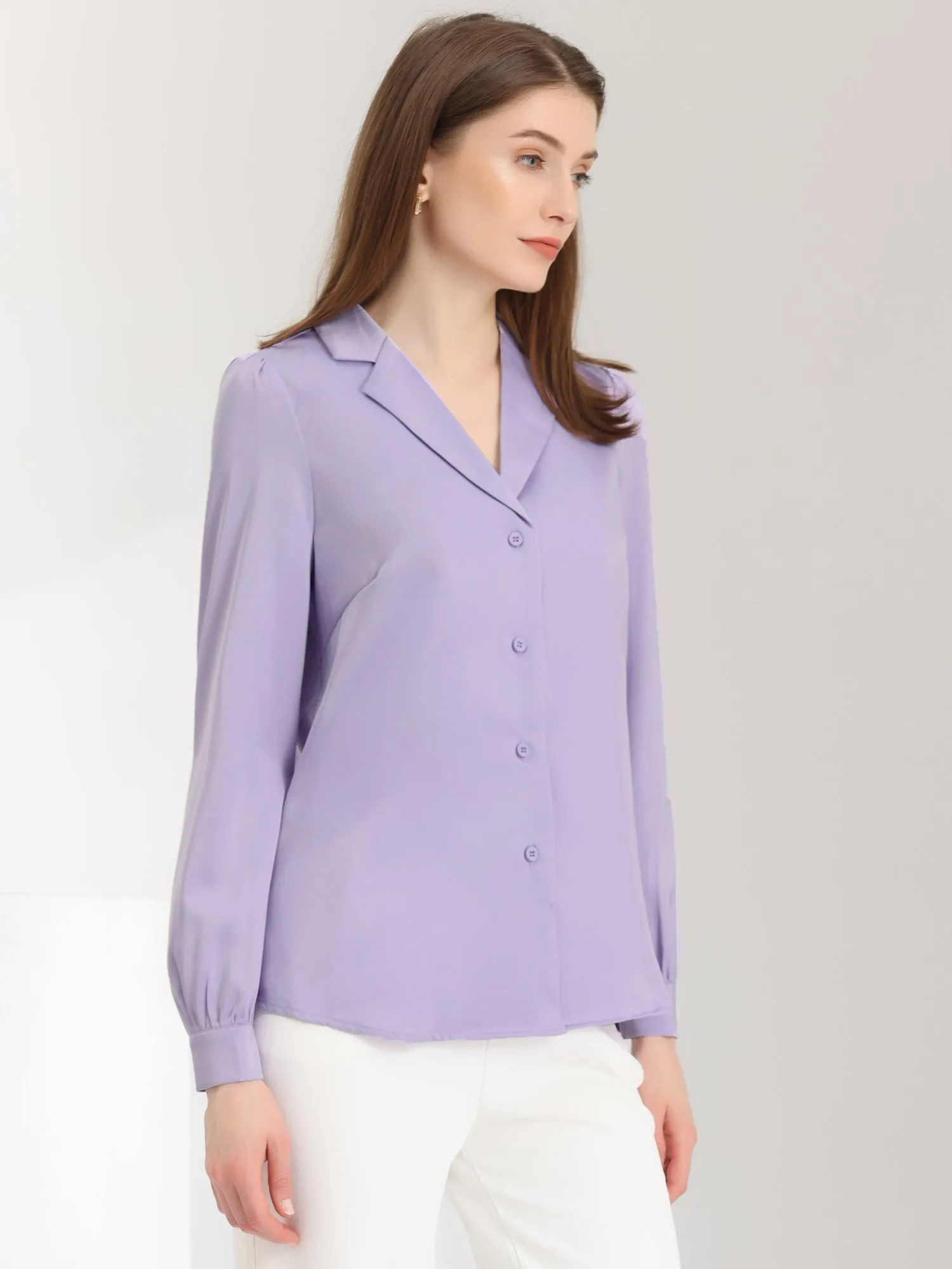 Elegant Collar Blouse Long Sleeve Work Office Satin Button Down Shirt