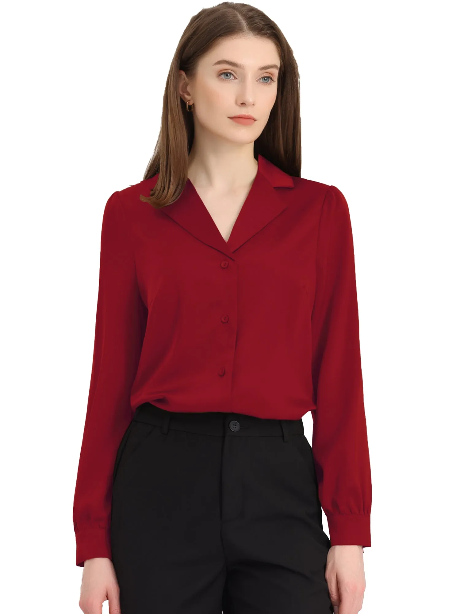 Elegant Collar Blouse Long Sleeve Work Office Satin Button Down Shirt