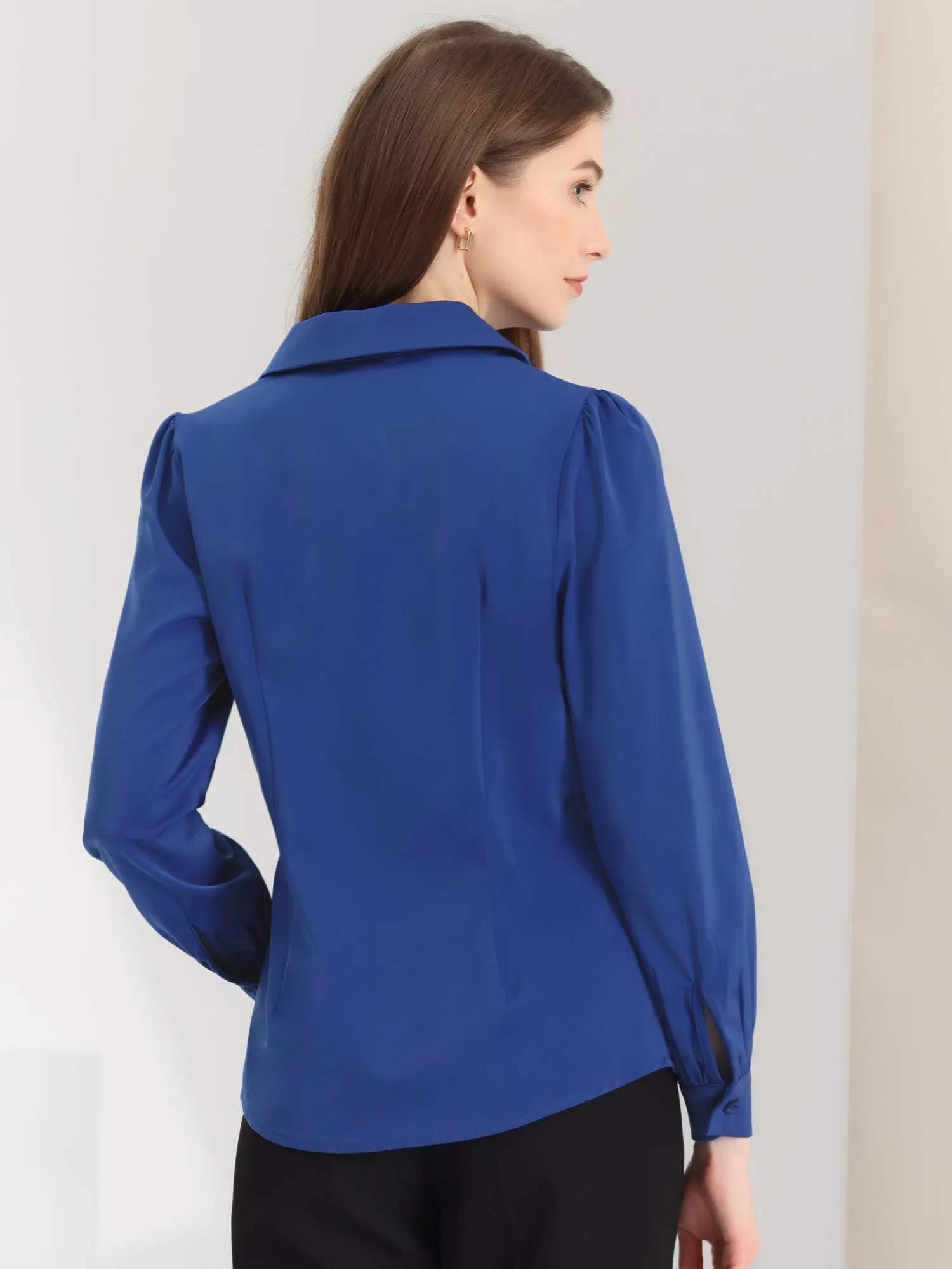 Elegant Collar Blouse Long Sleeve Work Office Satin Button Down Shirt