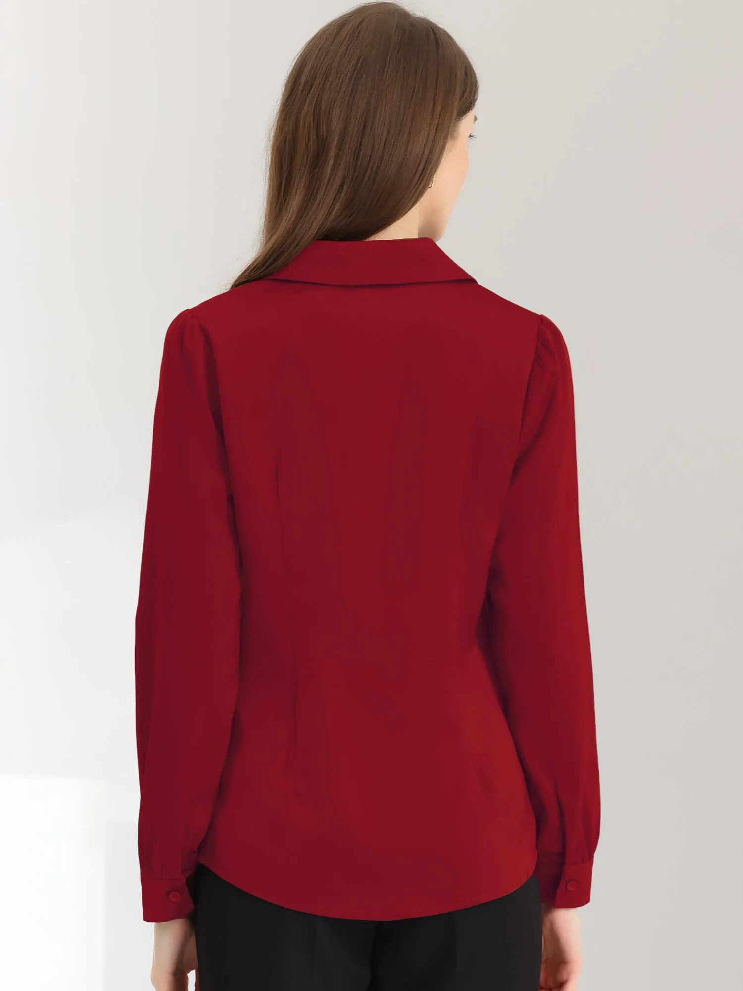 Elegant Collar Blouse Long Sleeve Work Office Satin Button Down Shirt