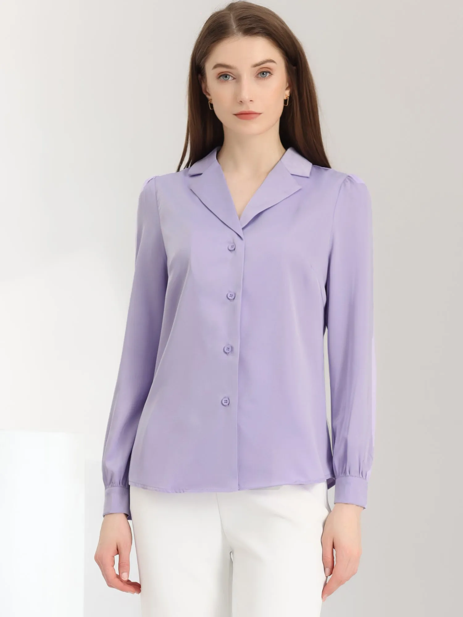 Elegant Collar Blouse Long Sleeve Work Office Satin Button Down Shirt