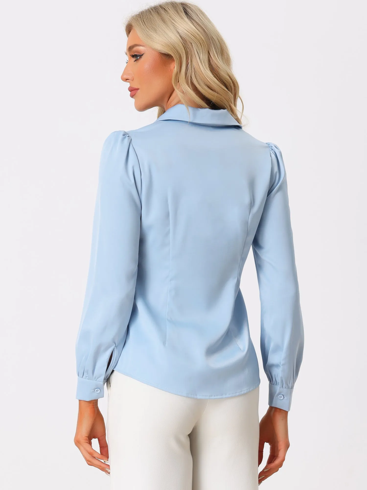 Elegant Collar Blouse Long Sleeve Work Office Satin Button Down Shirt