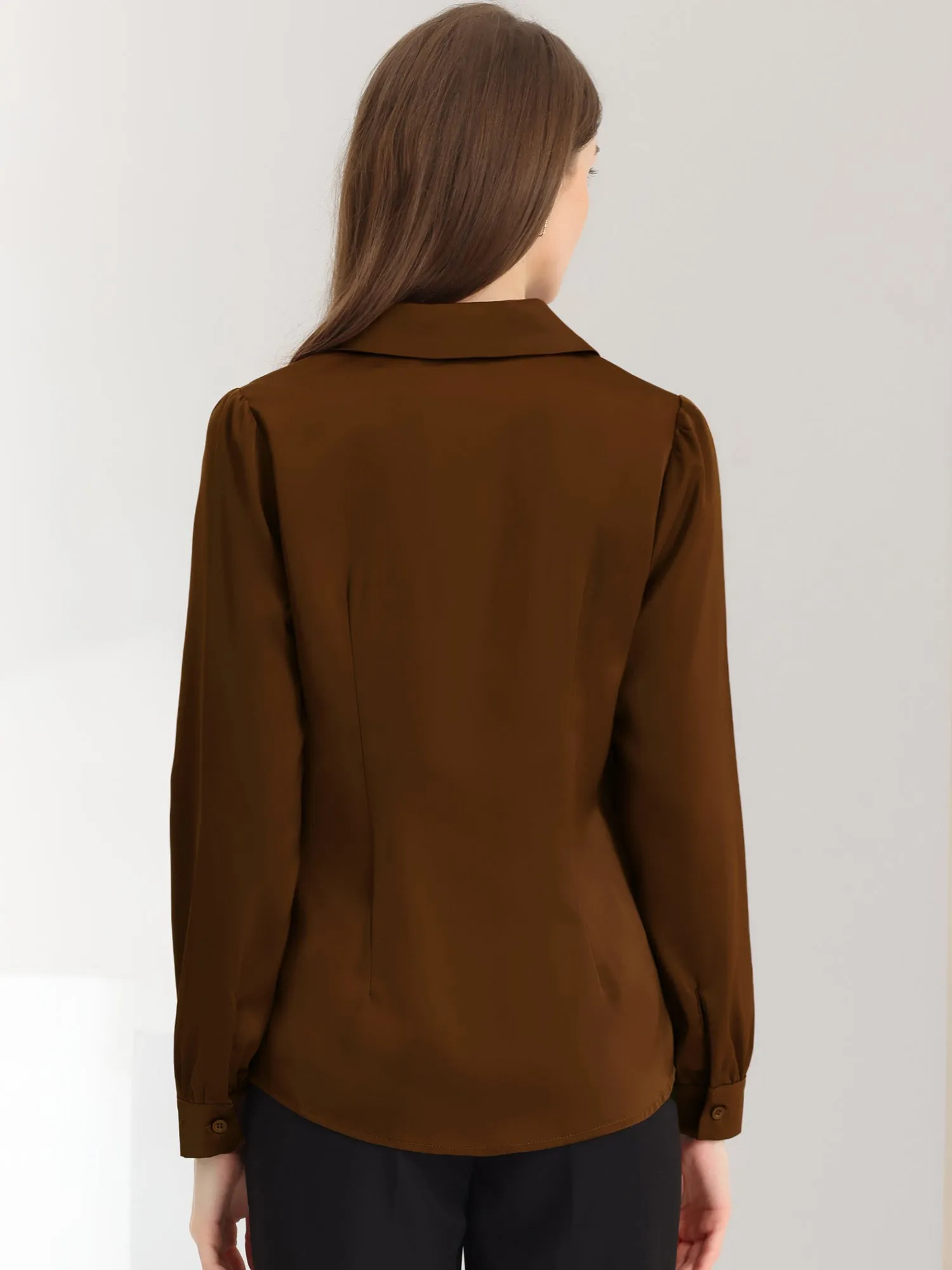 Elegant Collar Blouse Long Sleeve Work Office Satin Button Down Shirt