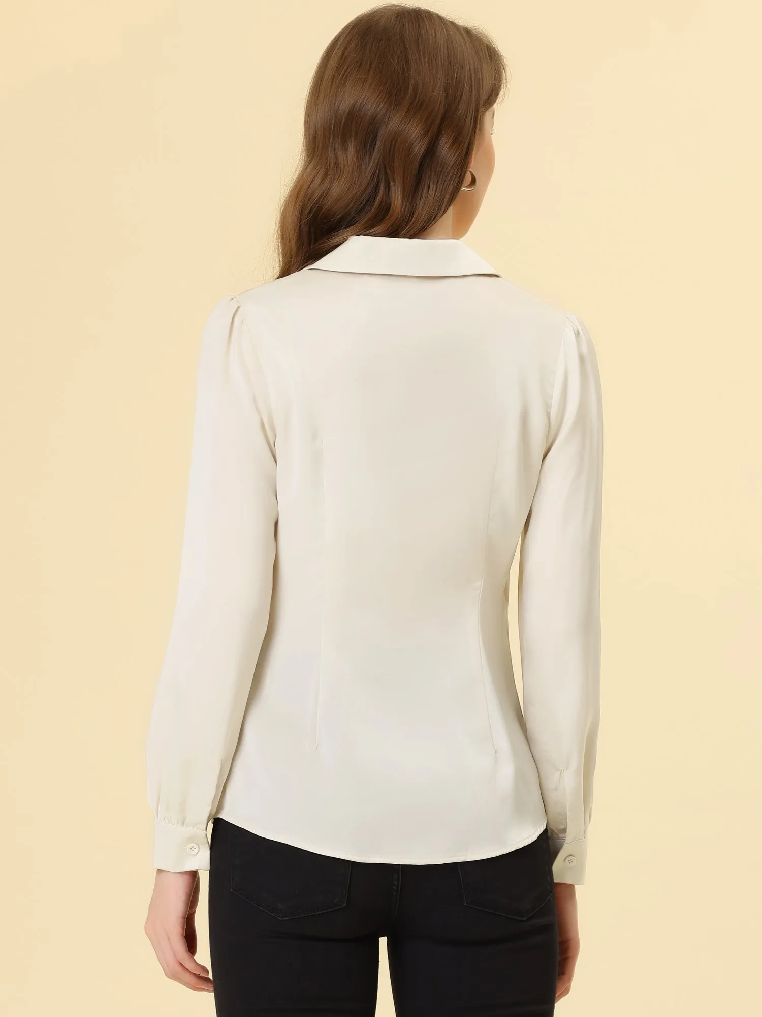 Elegant Collar Blouse Long Sleeve Work Office Satin Button Down Shirt