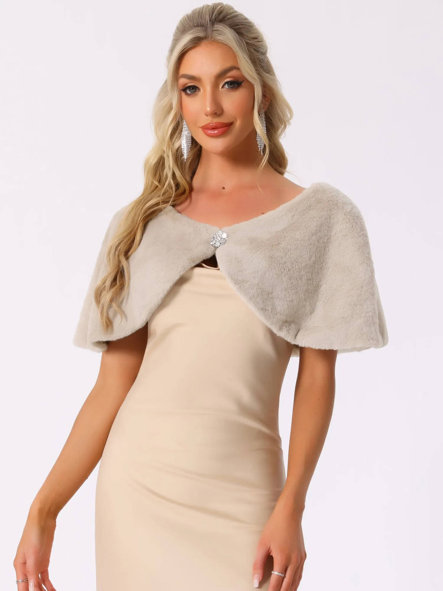 Elegant Faux Fur Shawl Bridal Wedding Party Wrap Stole Shrug