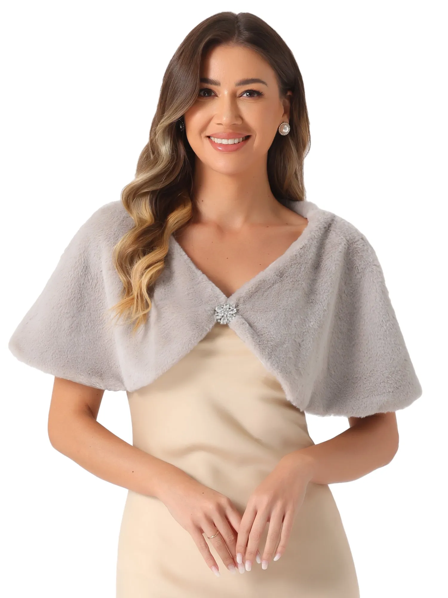 Elegant Faux Fur Shawl Bridal Wedding Party Wrap Stole Shrug
