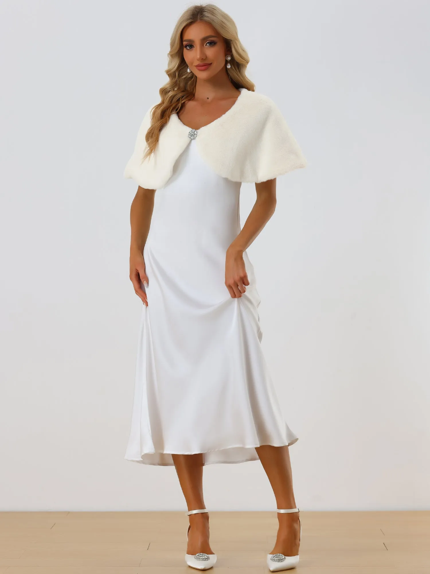 Elegant Faux Fur Shawl Bridal Wedding Party Wrap Stole Shrug