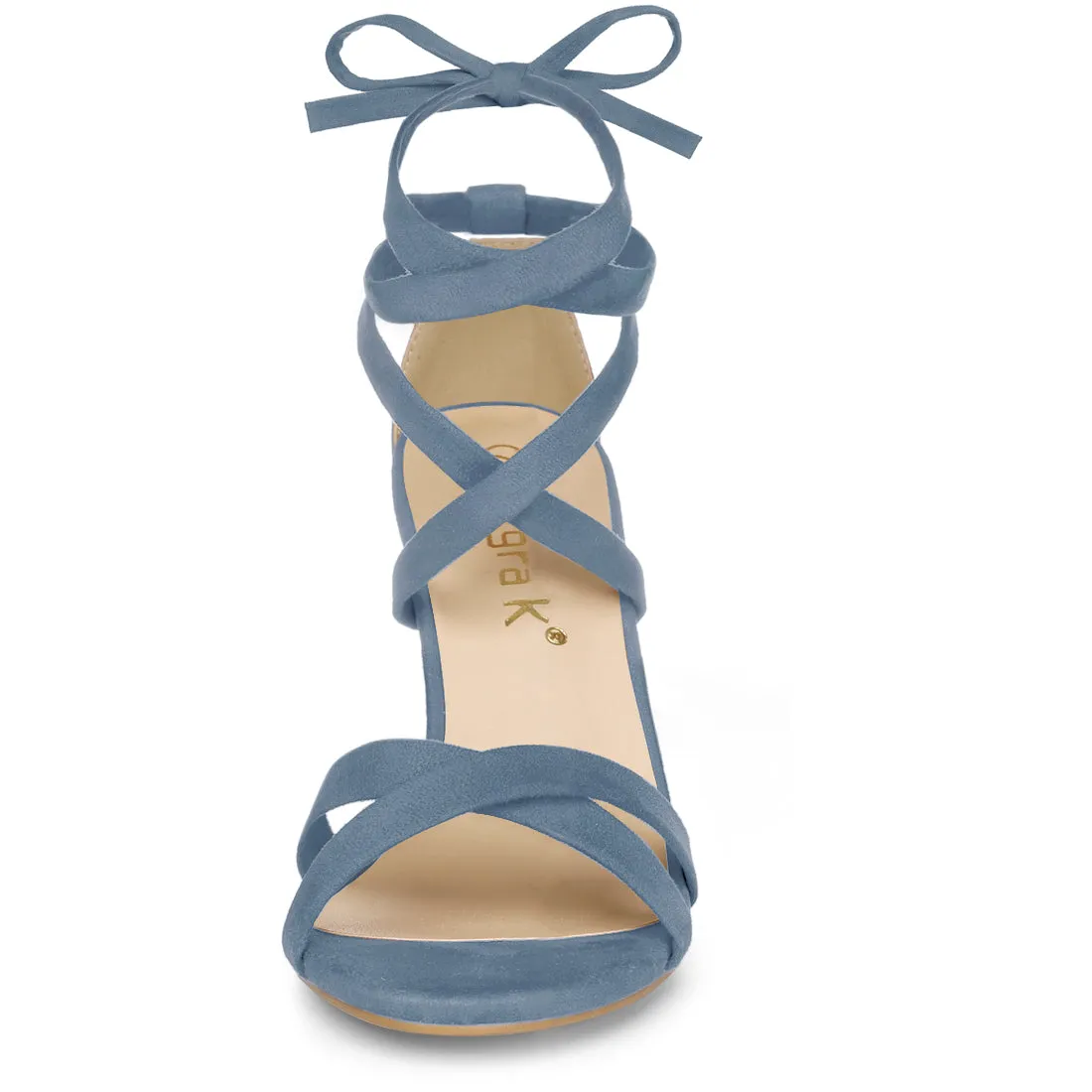Elegant Faux Suede Ankle Lace Up High Block Heel Sandals