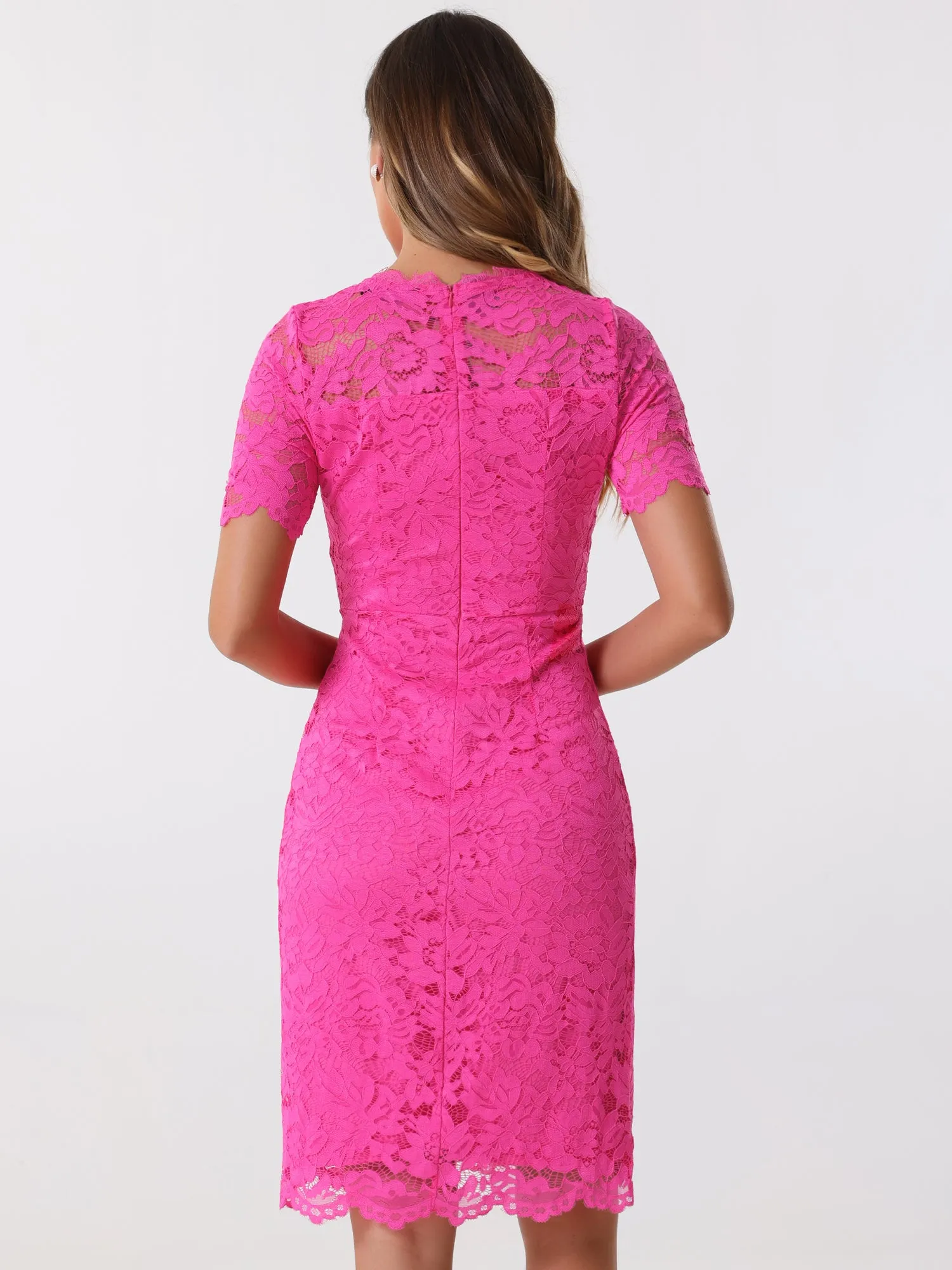 Elegant Floral Lace Crew Neck Short Sleeve Cocktail Party Dress