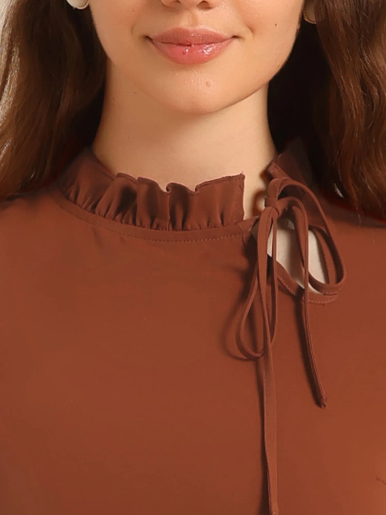 Elegant Long Sleeve Blouse Ruffle Tie Neck Business Work Top
