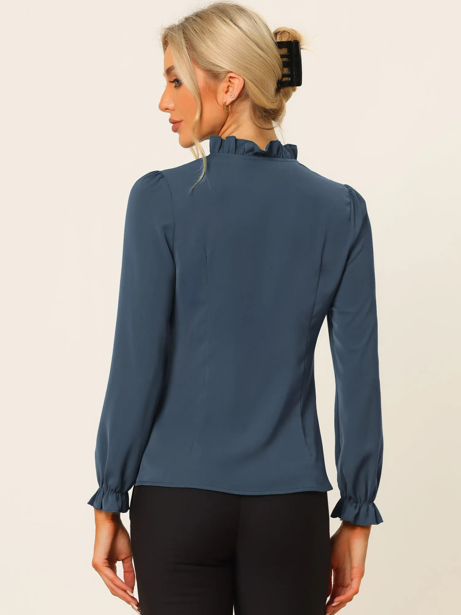Elegant Long Sleeve Blouse Ruffle Tie Neck Business Work Top