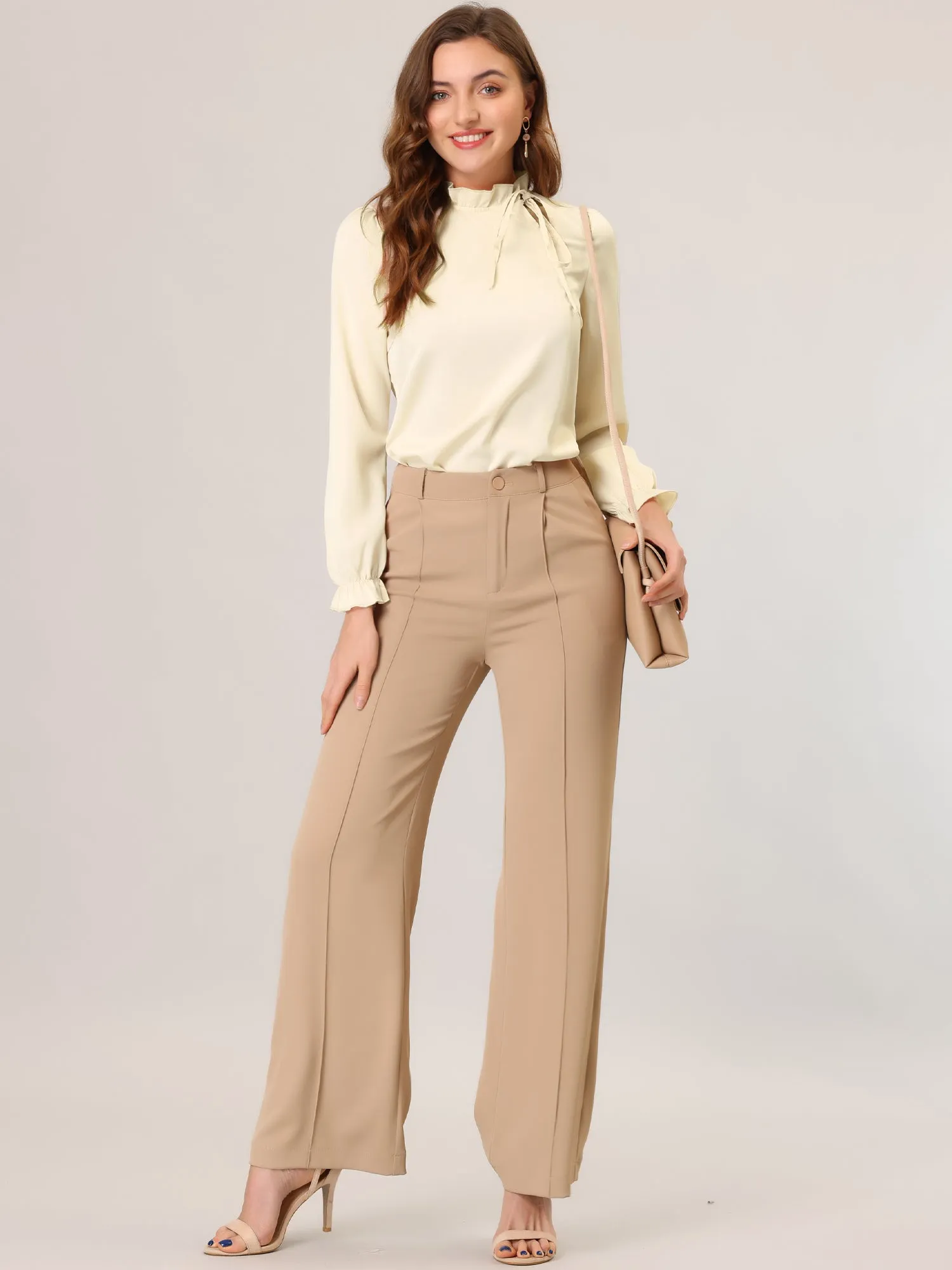 Elegant Long Sleeve Blouse Ruffle Tie Neck Business Work Top