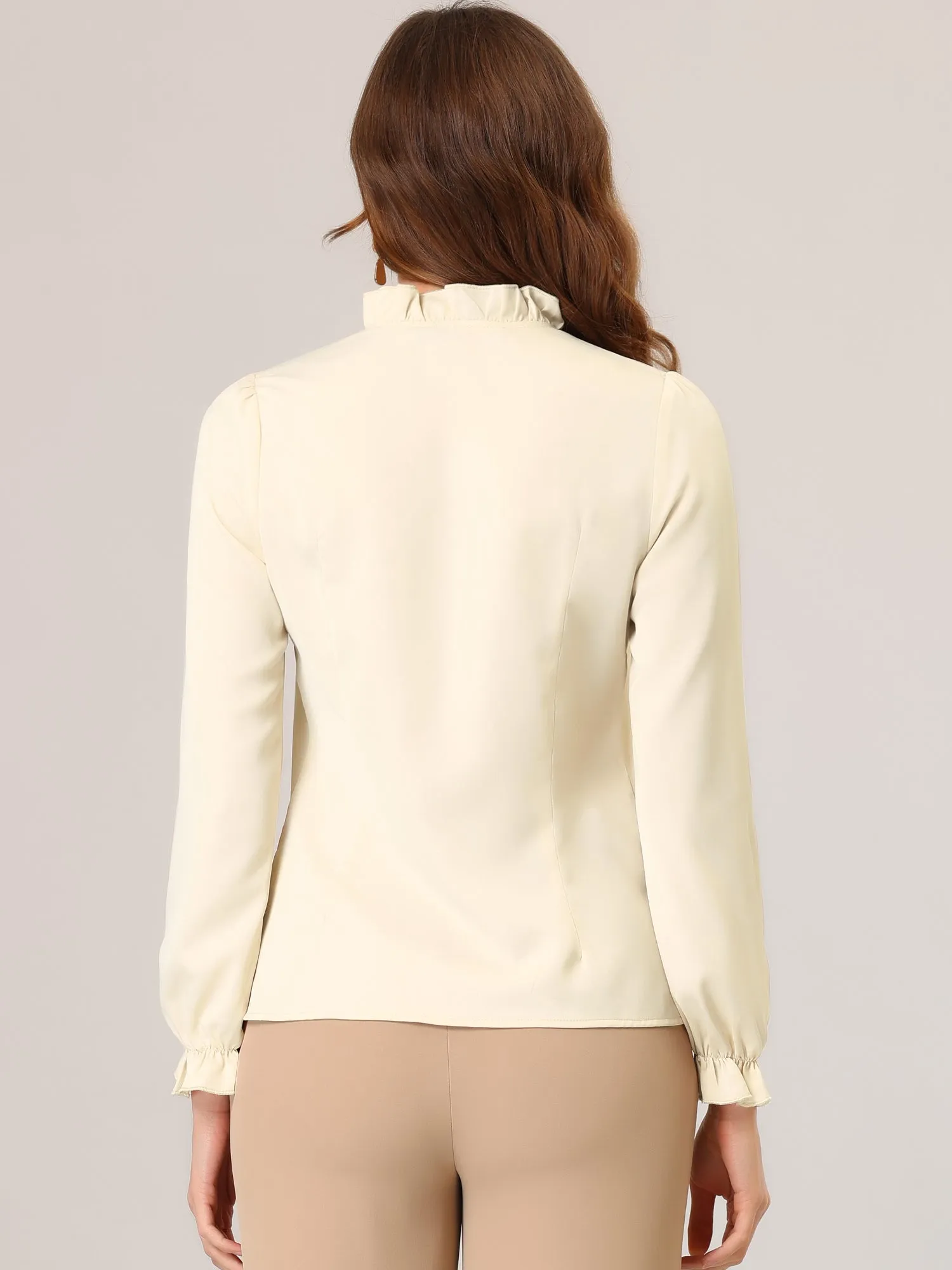 Elegant Long Sleeve Blouse Ruffle Tie Neck Business Work Top